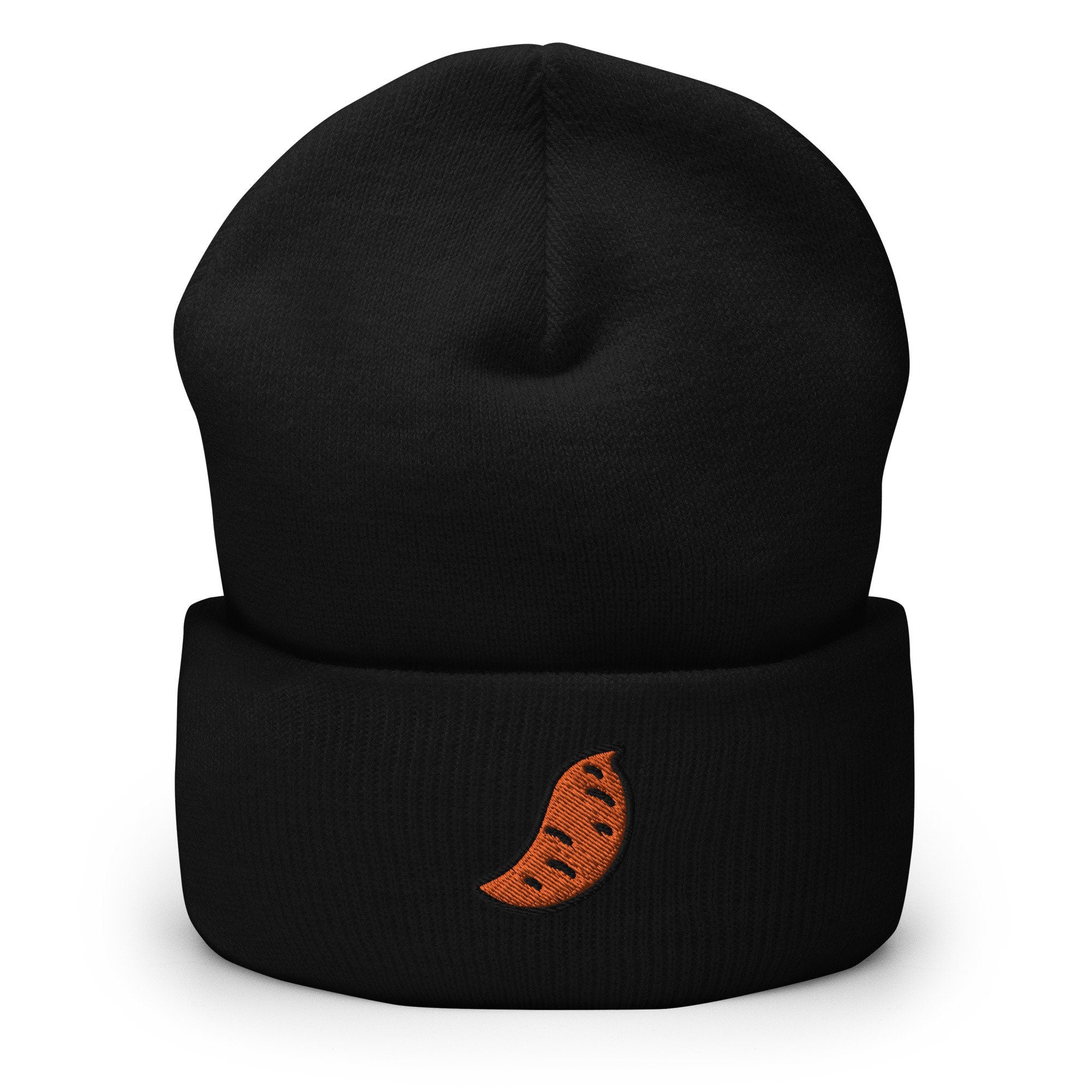 Sweet Potato Yam Embroidered Beanie, Handmade Cuffed Knit Unisex Slouchy Adult Winter Hat Cap Gift