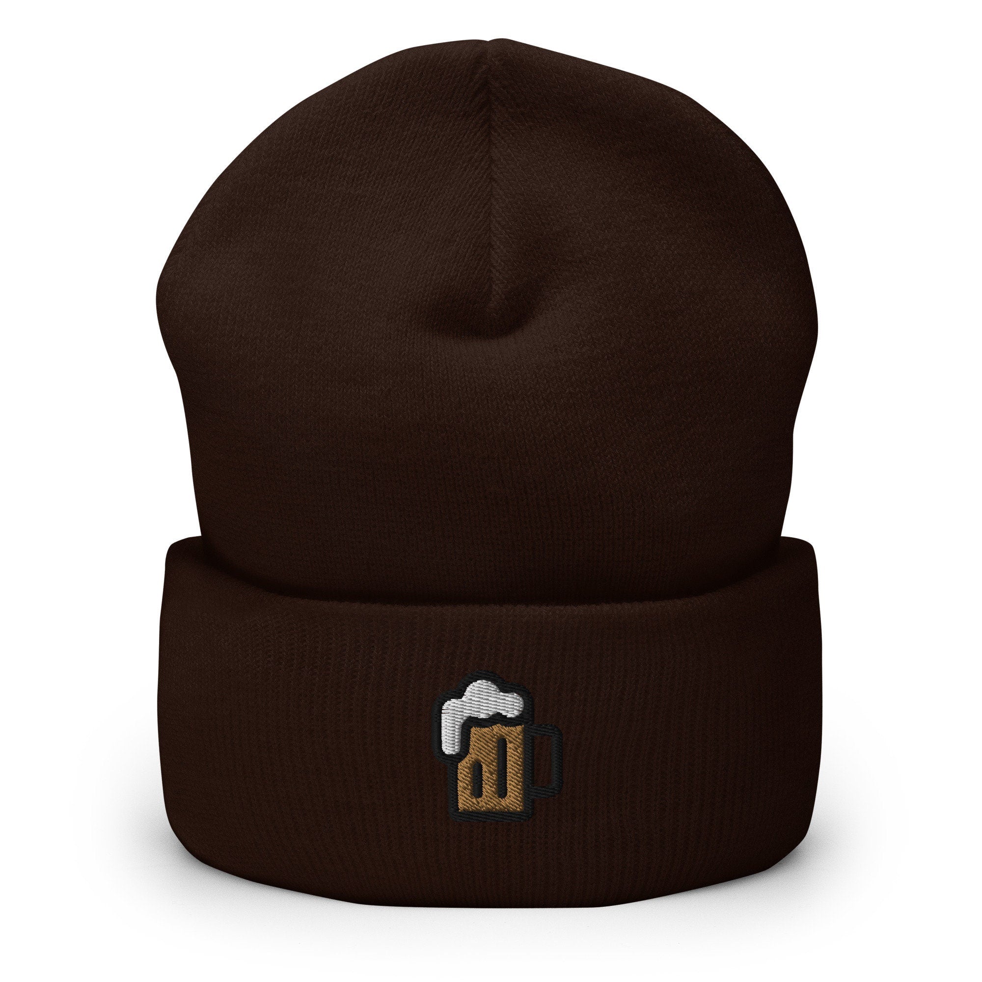 Beer Lover, Beer Mug Stein Embroidered Beanie, Handmade Cuffed Knit Unisex Slouchy Adult Winter Hat Cap Gift