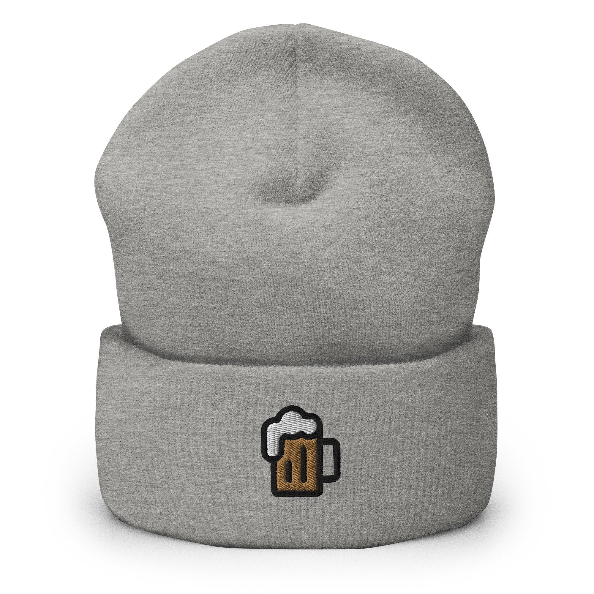 Beer Lover, Beer Mug Stein Embroidered Beanie, Handmade Cuffed Knit Unisex Slouchy Adult Winter Hat Cap Gift