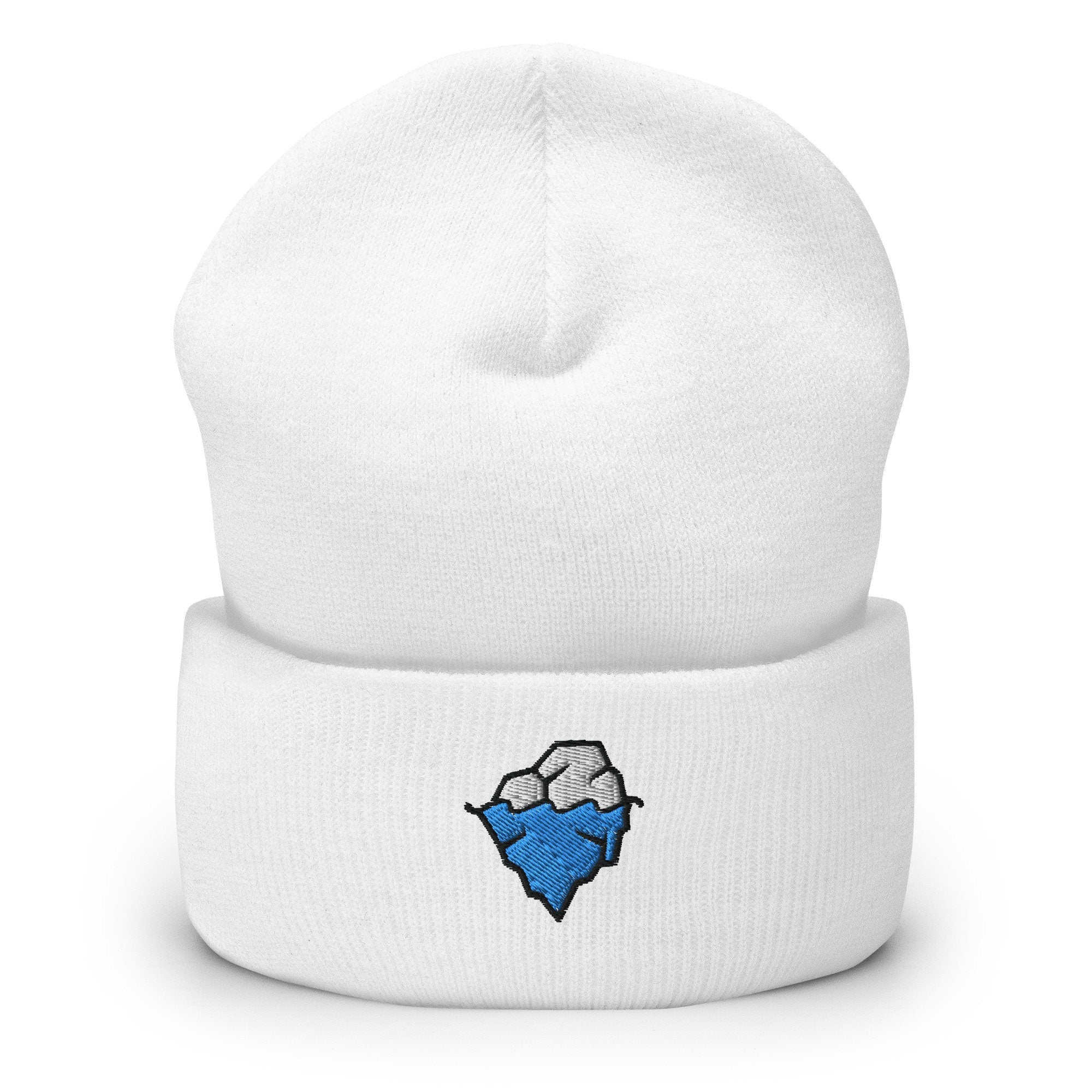 Glacier Tip of Iceberg Embroidered Beanie, Handmade Cuffed Knit Unisex Slouchy Adult Winter Hat Cap Gift