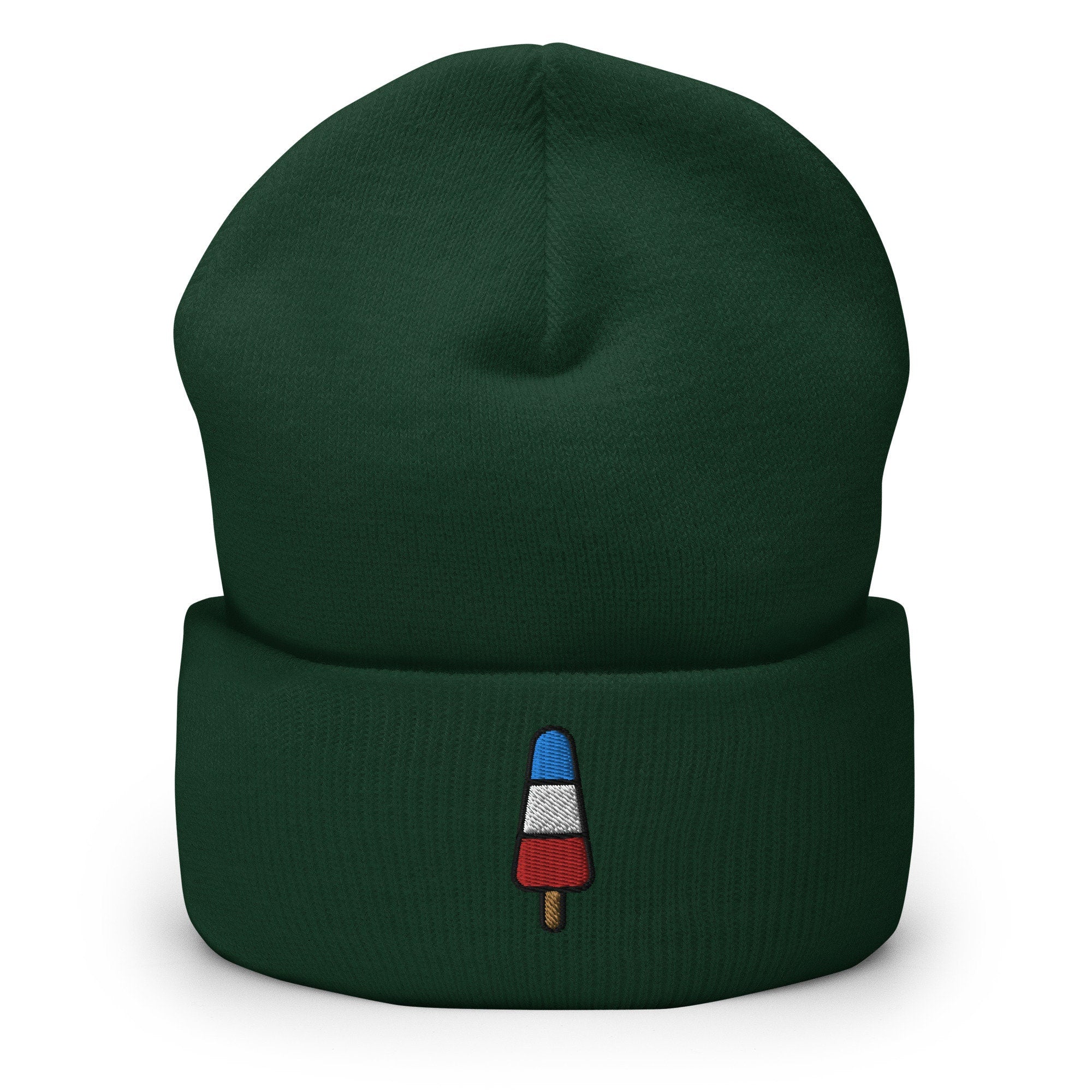 America Popsicle Embroidered Beanie, Handmade Cuffed Knit Unisex Slouchy Adult Winter Hat Cap Gift
