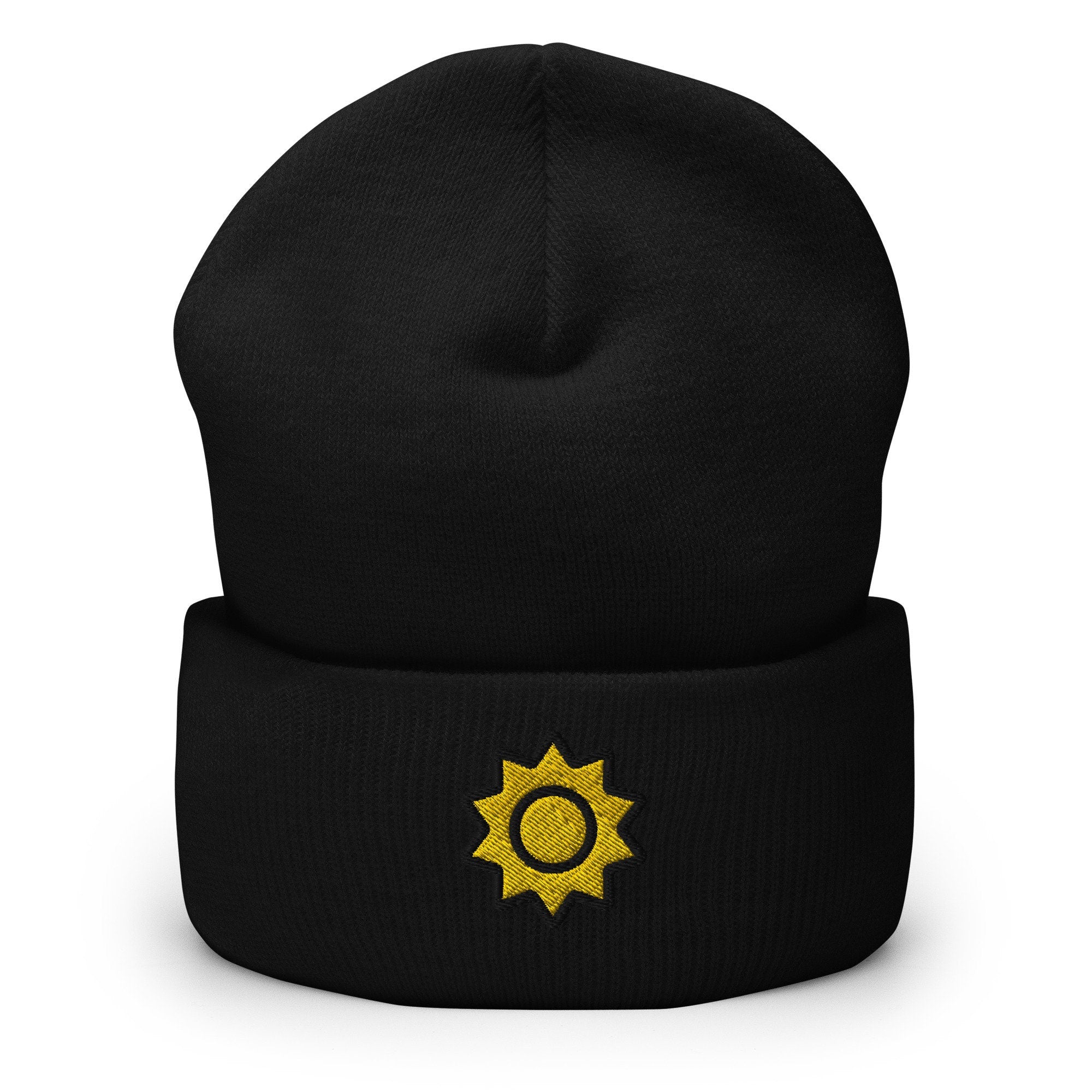 Sunlight Sunshine Sun Embroidered Beanie, Handmade Cuffed Knit Unisex Slouchy Adult Winter Hat Cap Gift