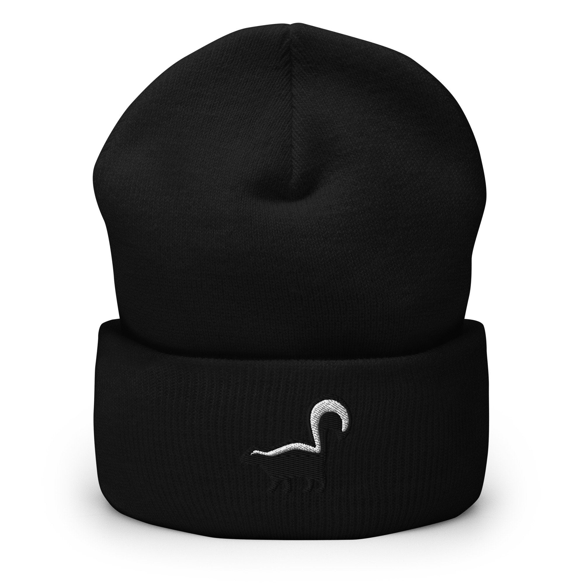Skunk Embroidered Beanie, Handmade Cuffed Knit Unisex Slouchy Adult Winter Hat Cap Gift