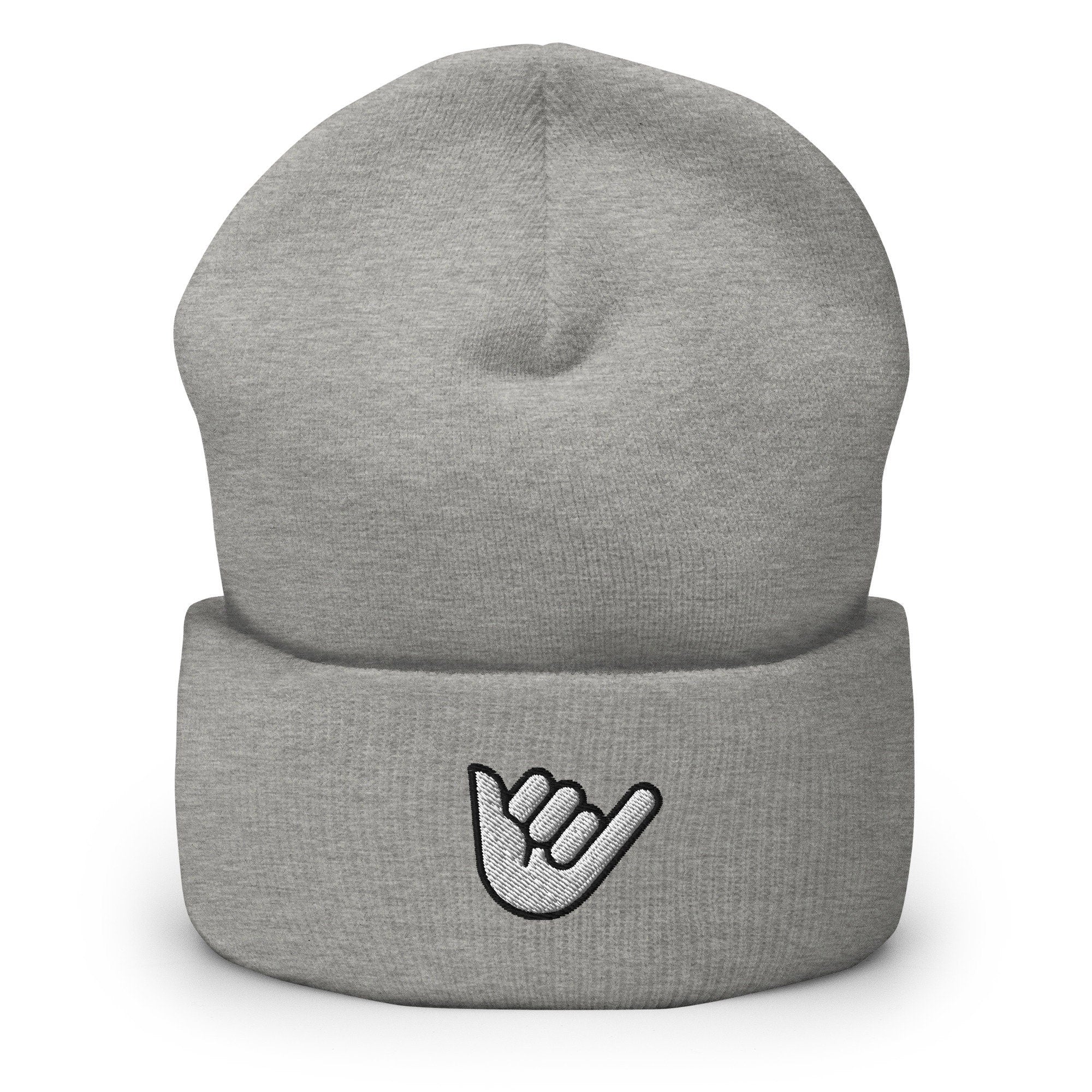 Shaka Sign Hang Loose Hawaii Surf Embroidered Beanie, Handmade Cuffed Knit Unisex Slouchy Adult Winter Hat Cap Gift