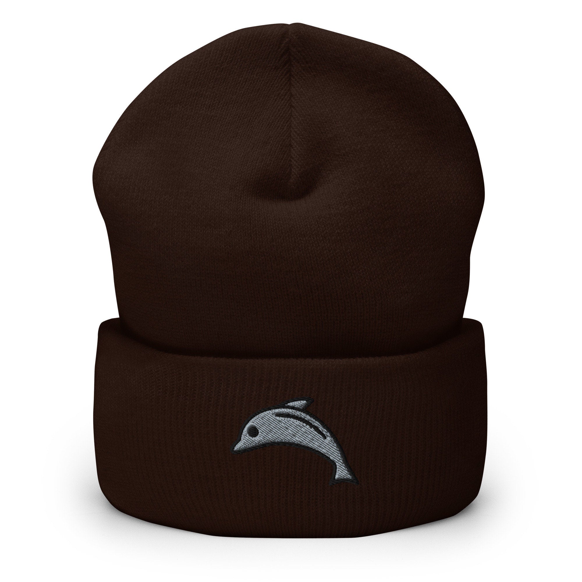 Dolphin Lover, Porpoise Dolphin Embroidered Beanie, Handmade Cuffed Knit Unisex Slouchy Adult Winter Hat Cap Gift