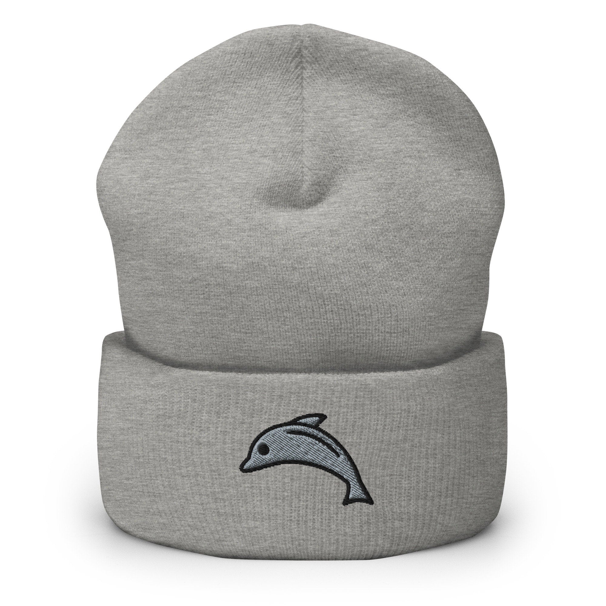 Dolphin Lover, Porpoise Dolphin Embroidered Beanie, Handmade Cuffed Knit Unisex Slouchy Adult Winter Hat Cap Gift