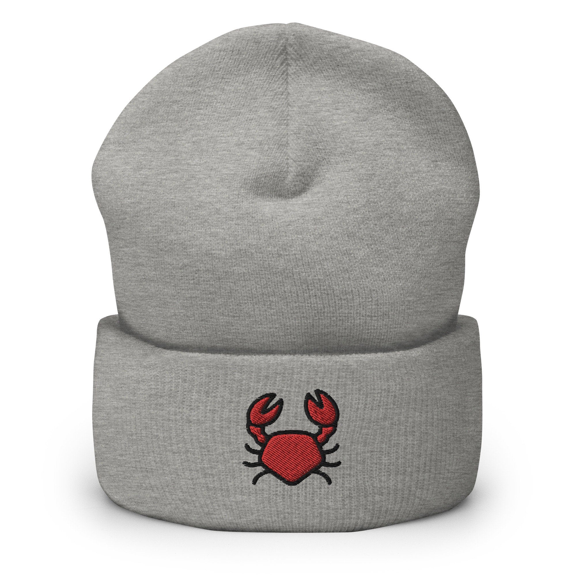 Crab Rave, Sea Crab Embroidered Beanie, Handmade Cuffed Knit Unisex Slouchy Adult Winter Hat Cap Gift