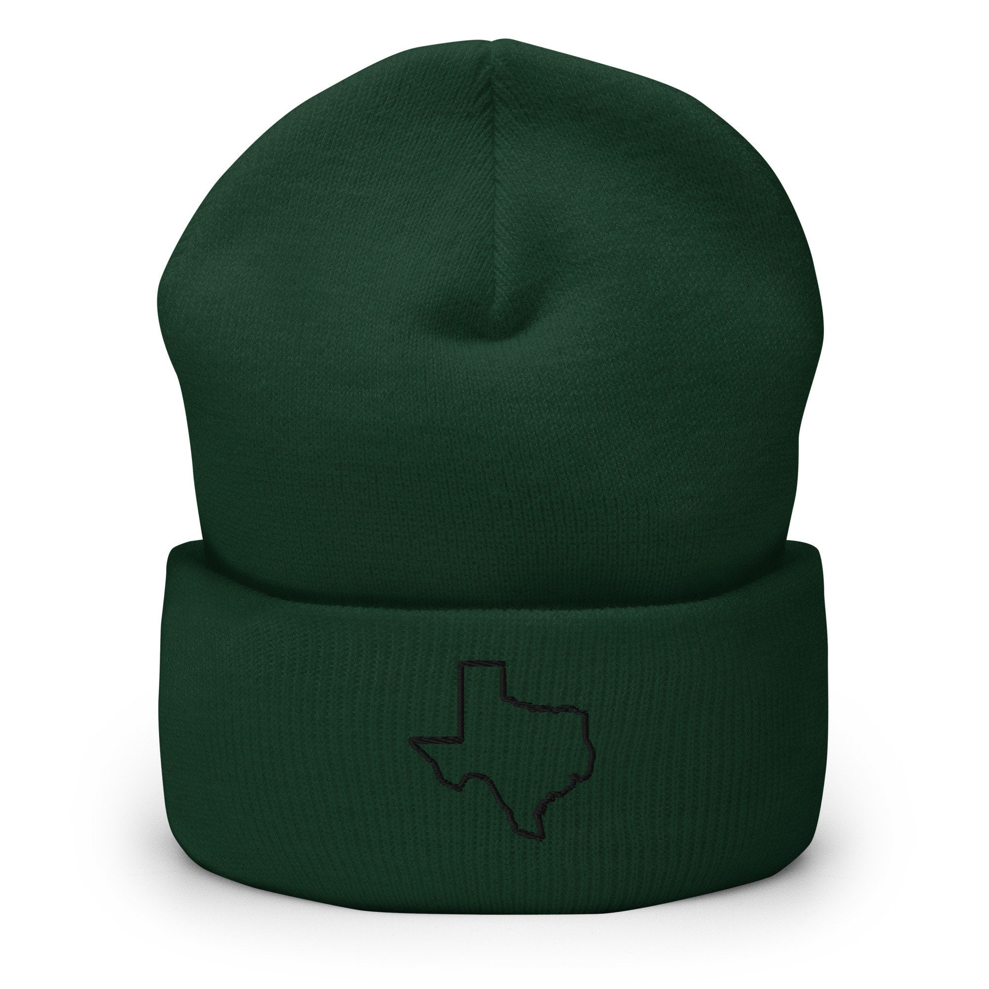 Texas State Map Embroidered Beanie, Handmade Cuffed Knit Unisex Slouchy Adult Winter Hat Cap Gift