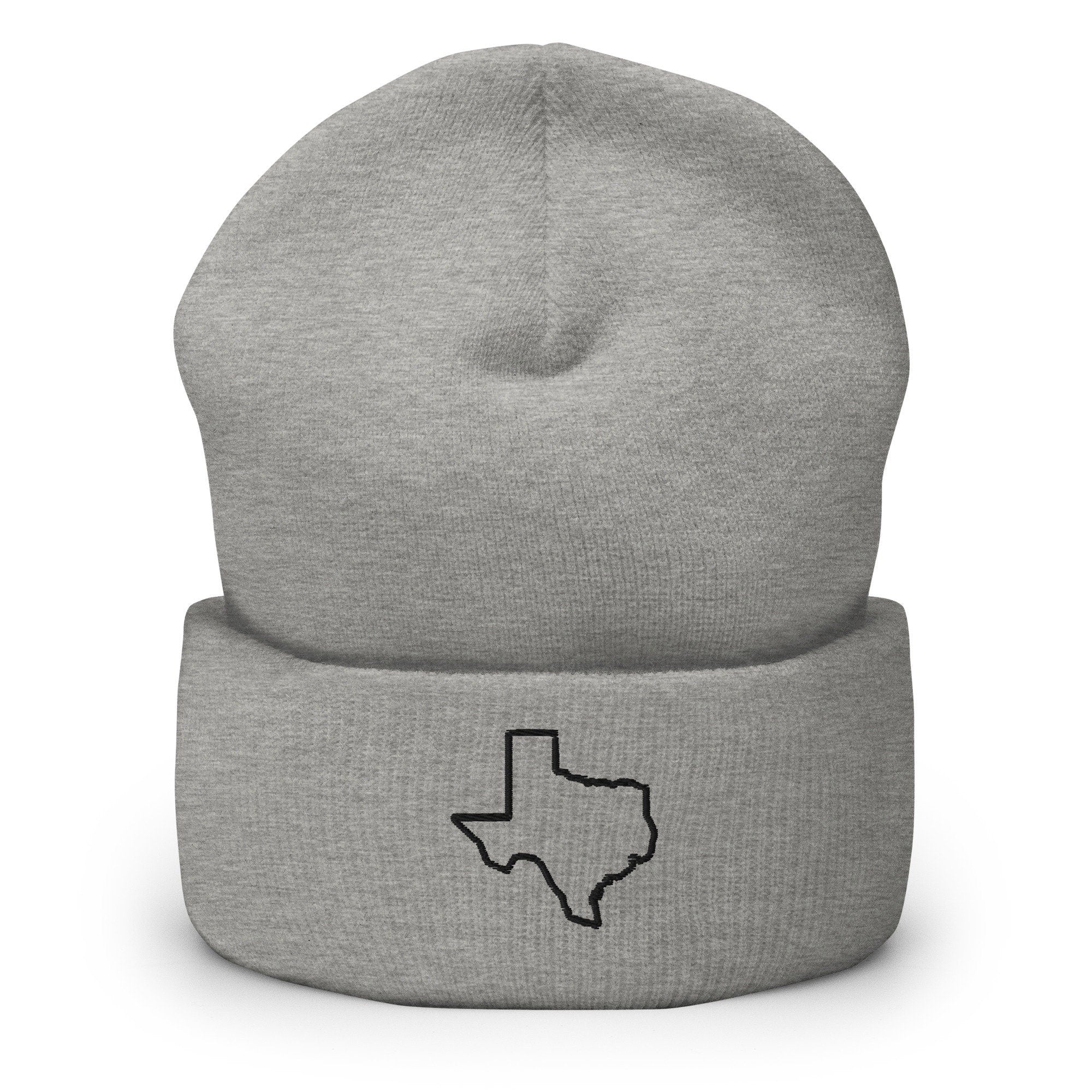 Texas State Map Embroidered Beanie, Handmade Cuffed Knit Unisex Slouchy Adult Winter Hat Cap Gift