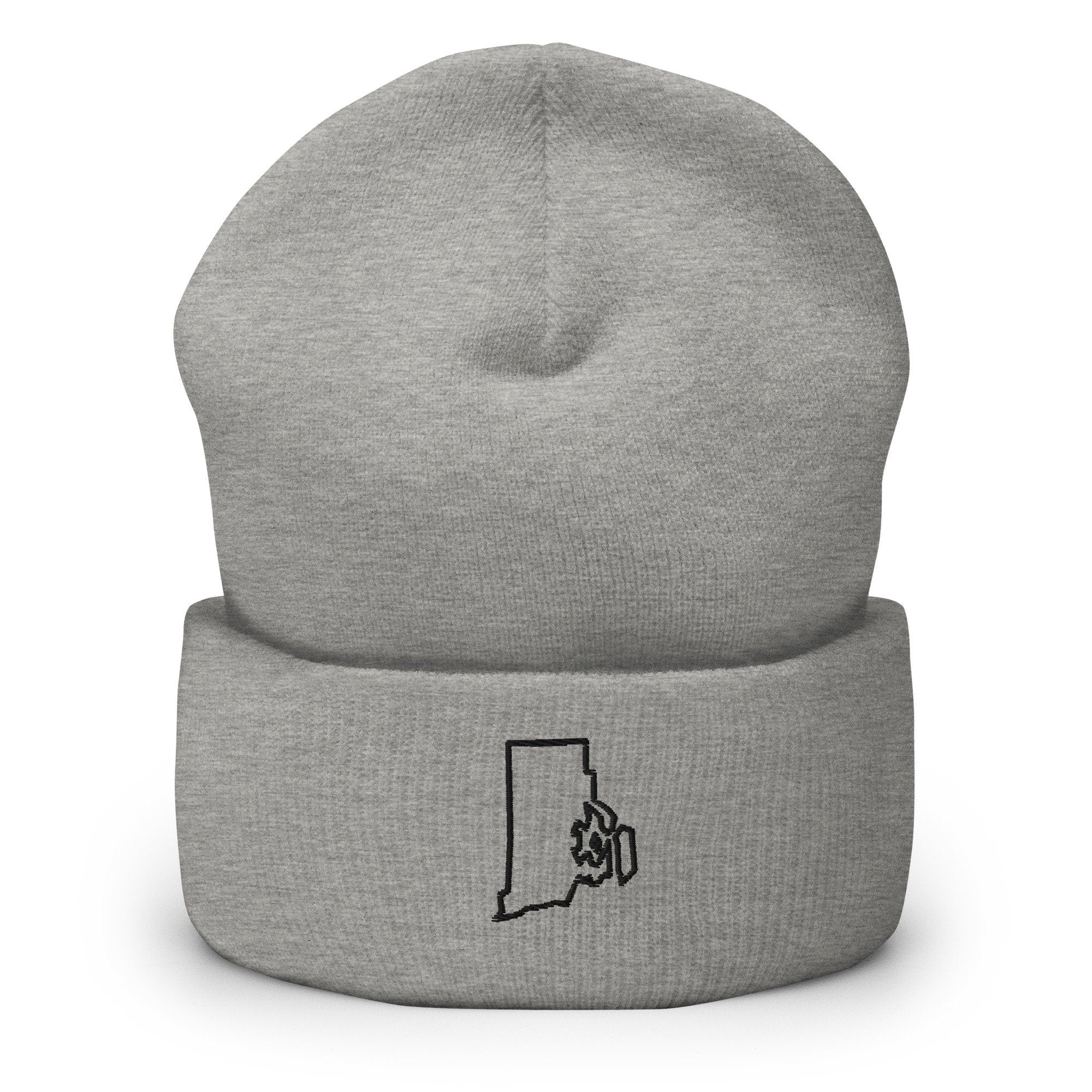 Rhode Island State Map Embroidered Beanie, Handmade Cuffed Knit Unisex Slouchy Adult Winter Hat Cap Gift