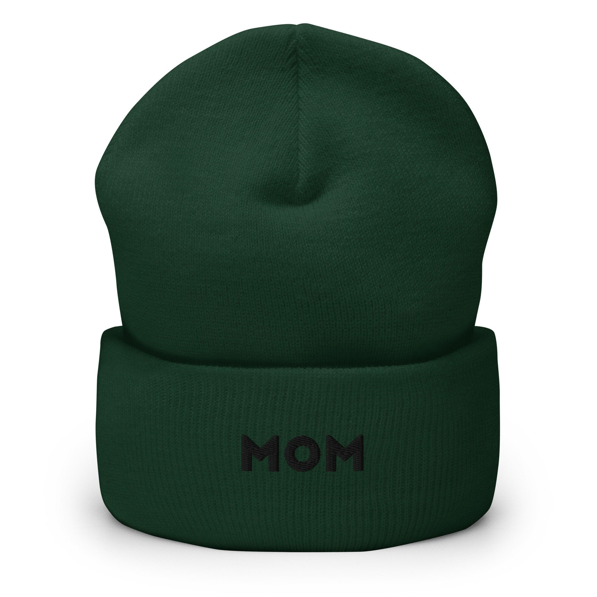 Mother's Day Gift for Mom Embroidered Beanie, Handmade Cuffed Knit Unisex Slouchy Adult Winter Hat Cap Gift