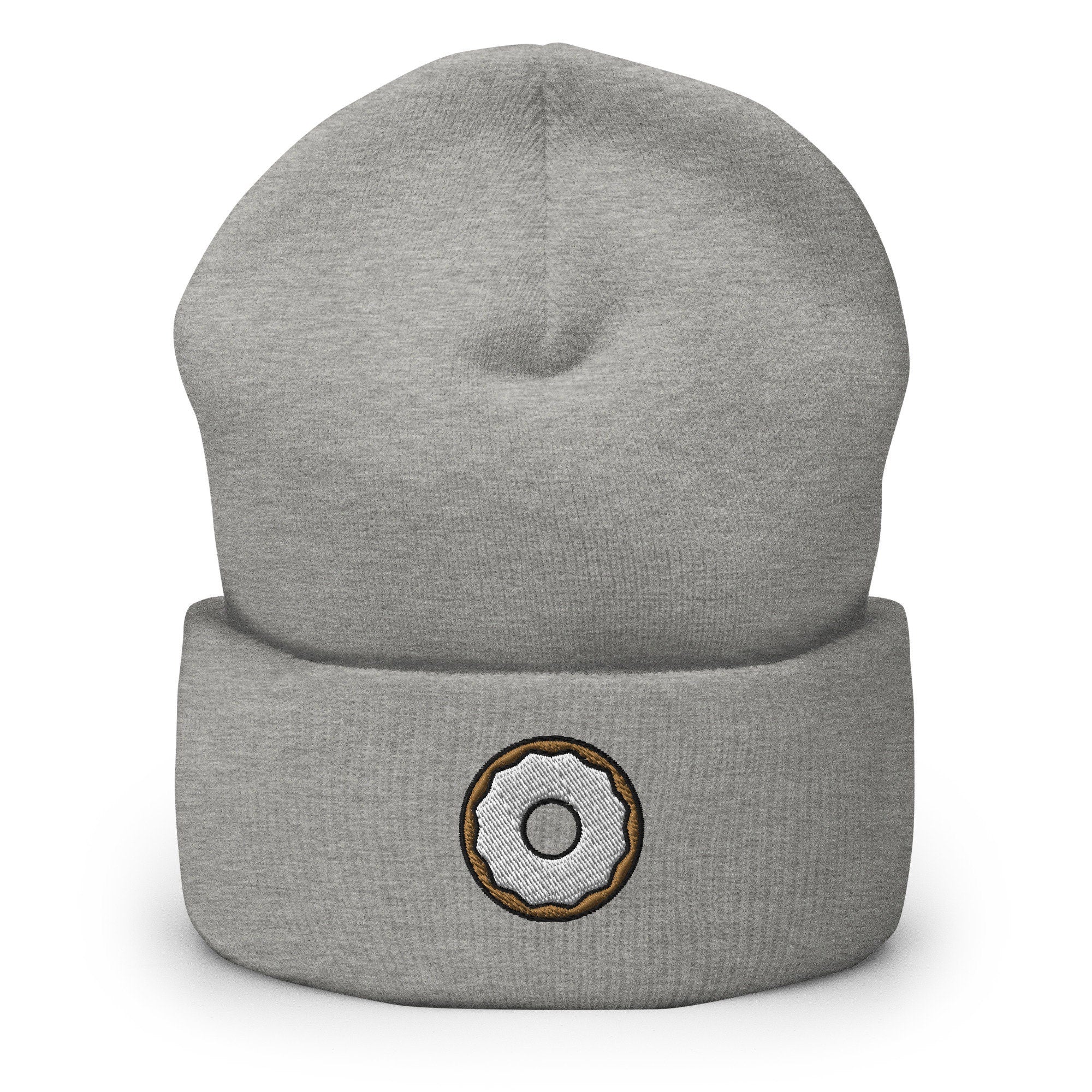 Breakfast Cream Cheese Bagel Embroidered Beanie, Handmade Cuffed Knit Unisex Slouchy Adult Winter Hat Cap Gift