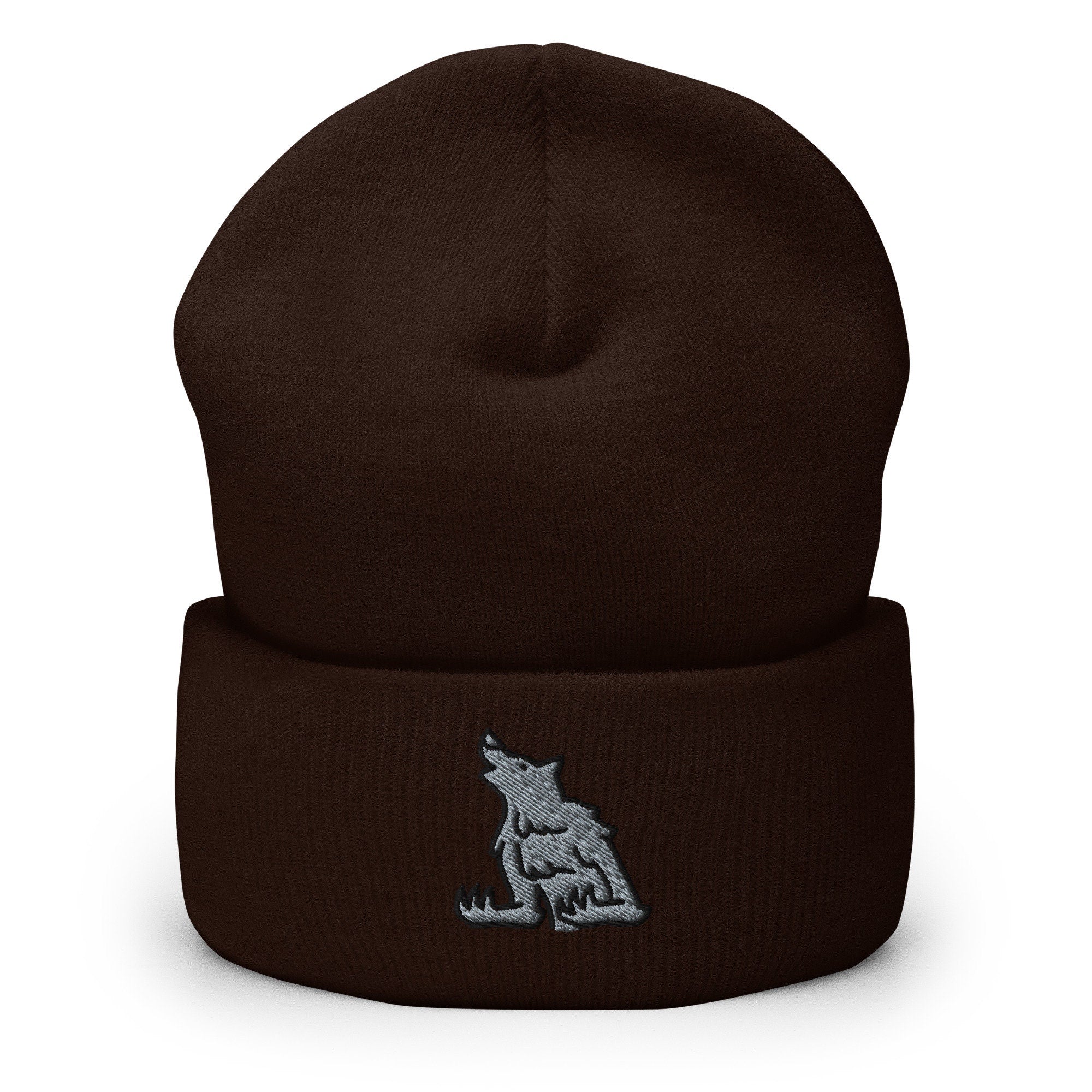 Lycan Werewolf Embroidered Beanie, Handmade Cuffed Knit Unisex Slouchy Adult Winter Hat Cap Gift