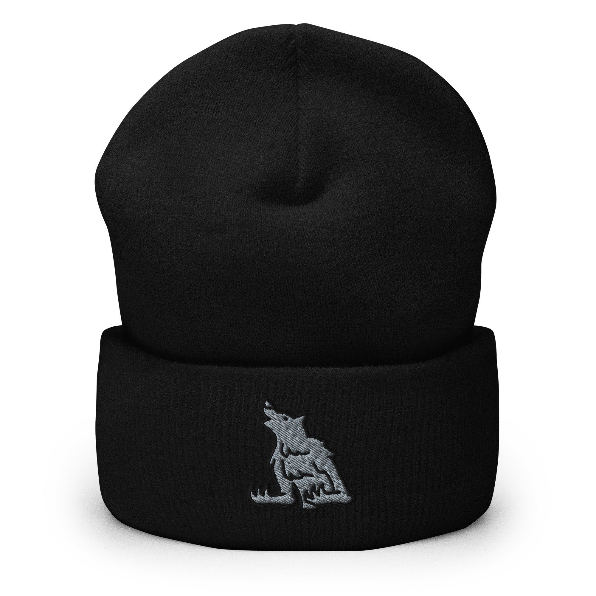 Lycan Werewolf Embroidered Beanie, Handmade Cuffed Knit Unisex Slouchy Adult Winter Hat Cap Gift