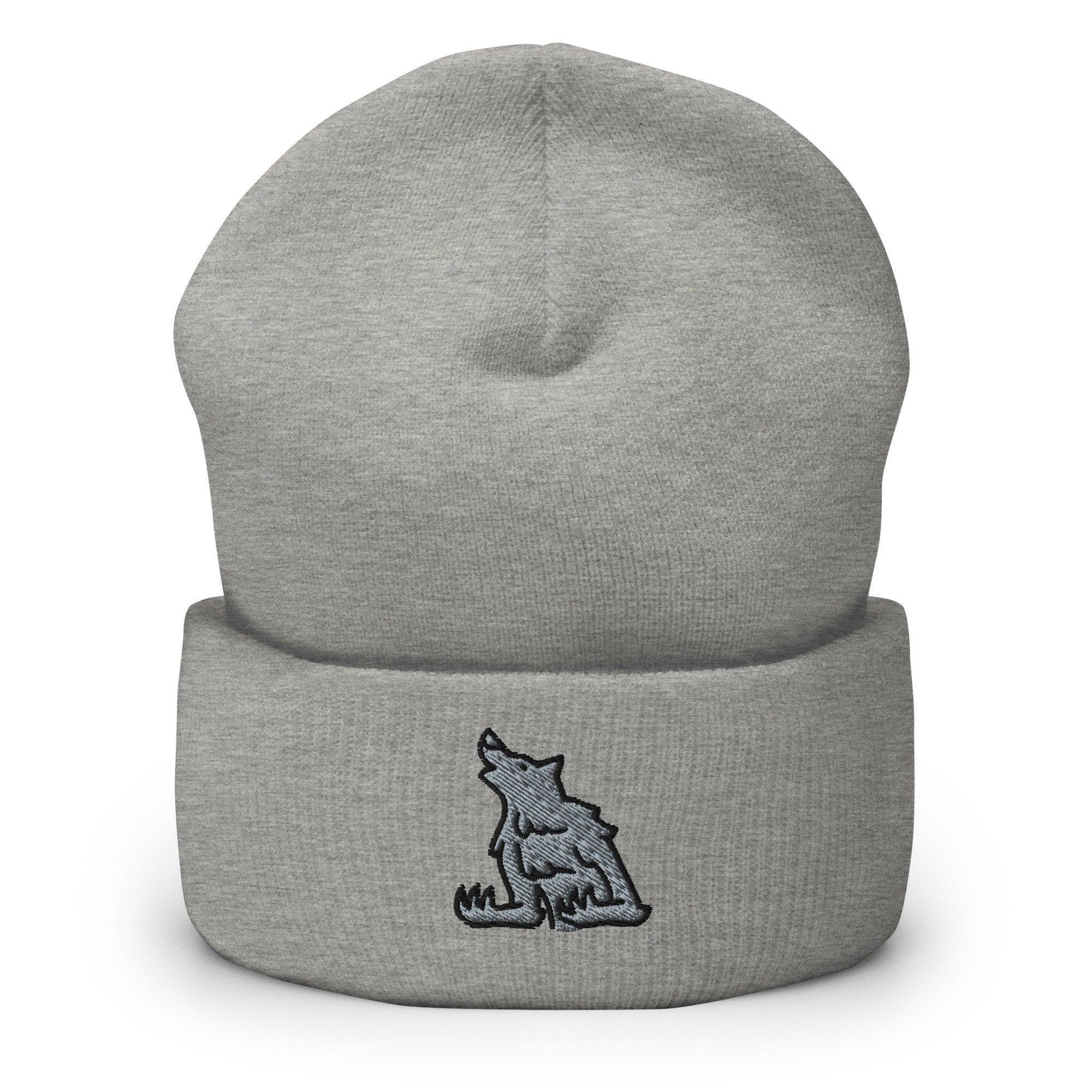 Lycan Werewolf Embroidered Beanie, Handmade Cuffed Knit Unisex Slouchy Adult Winter Hat Cap Gift