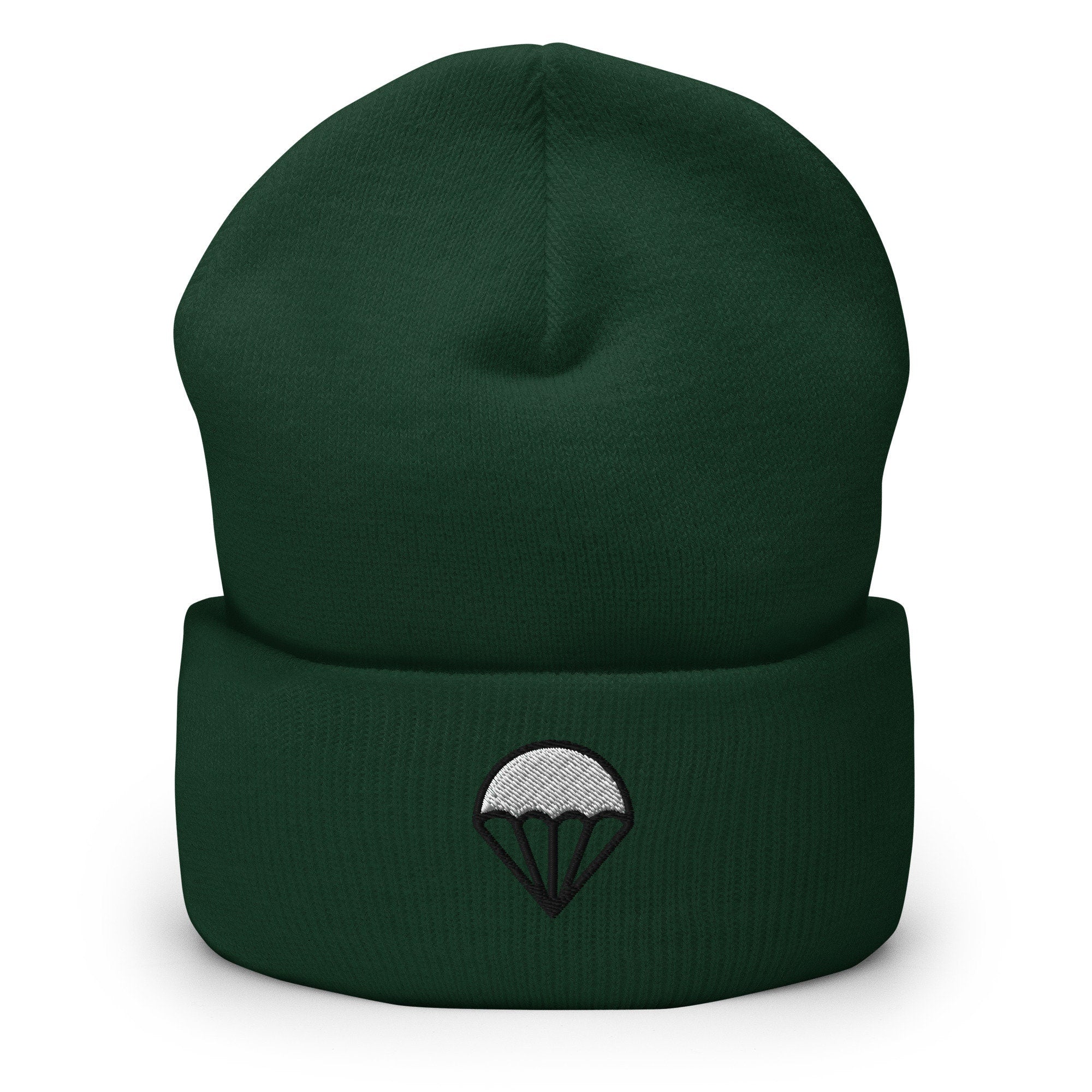 Skydiving Paratrooper Military Parachute Embroidered Beanie, Handmade Cuffed Knit Unisex Slouchy Adult Winter Hat Cap Gift