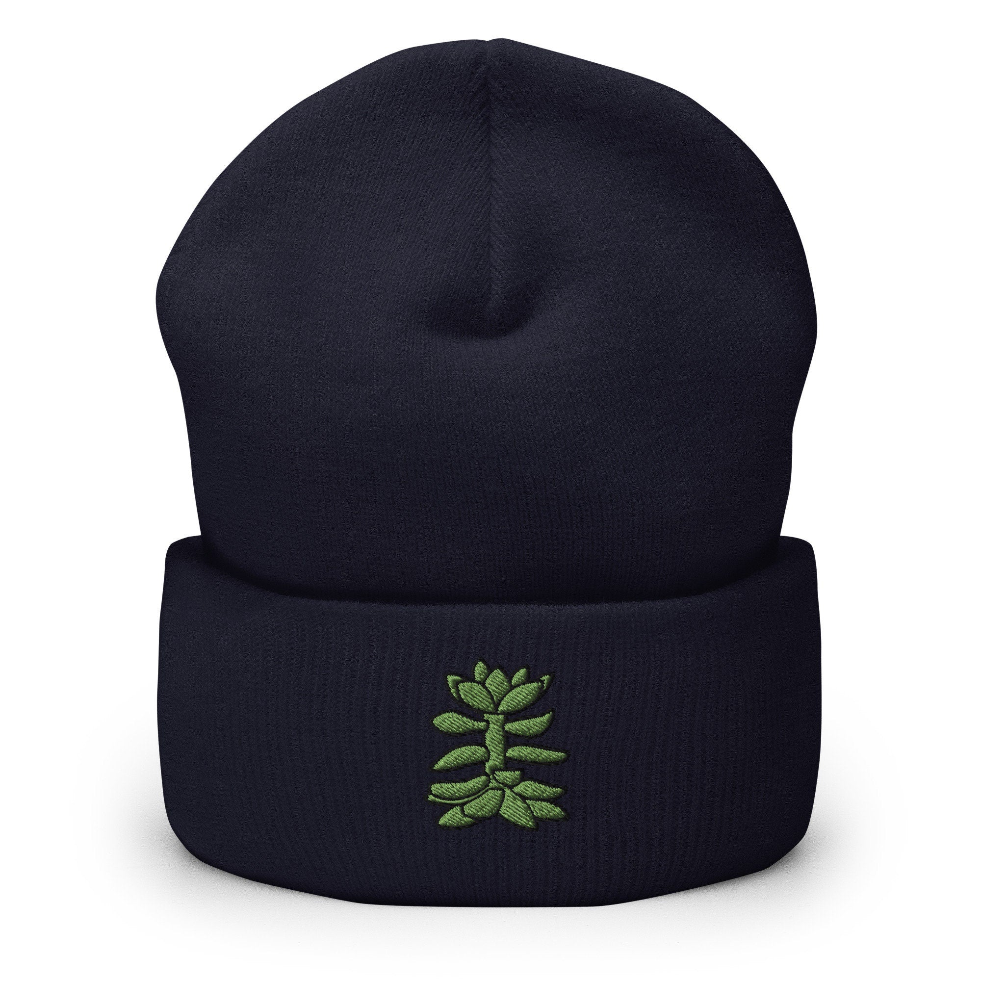 Succulent Cactus Plant Embroidered Beanie, Handmade Cuffed Knit Unisex Slouchy Adult Winter Hat Cap Gift