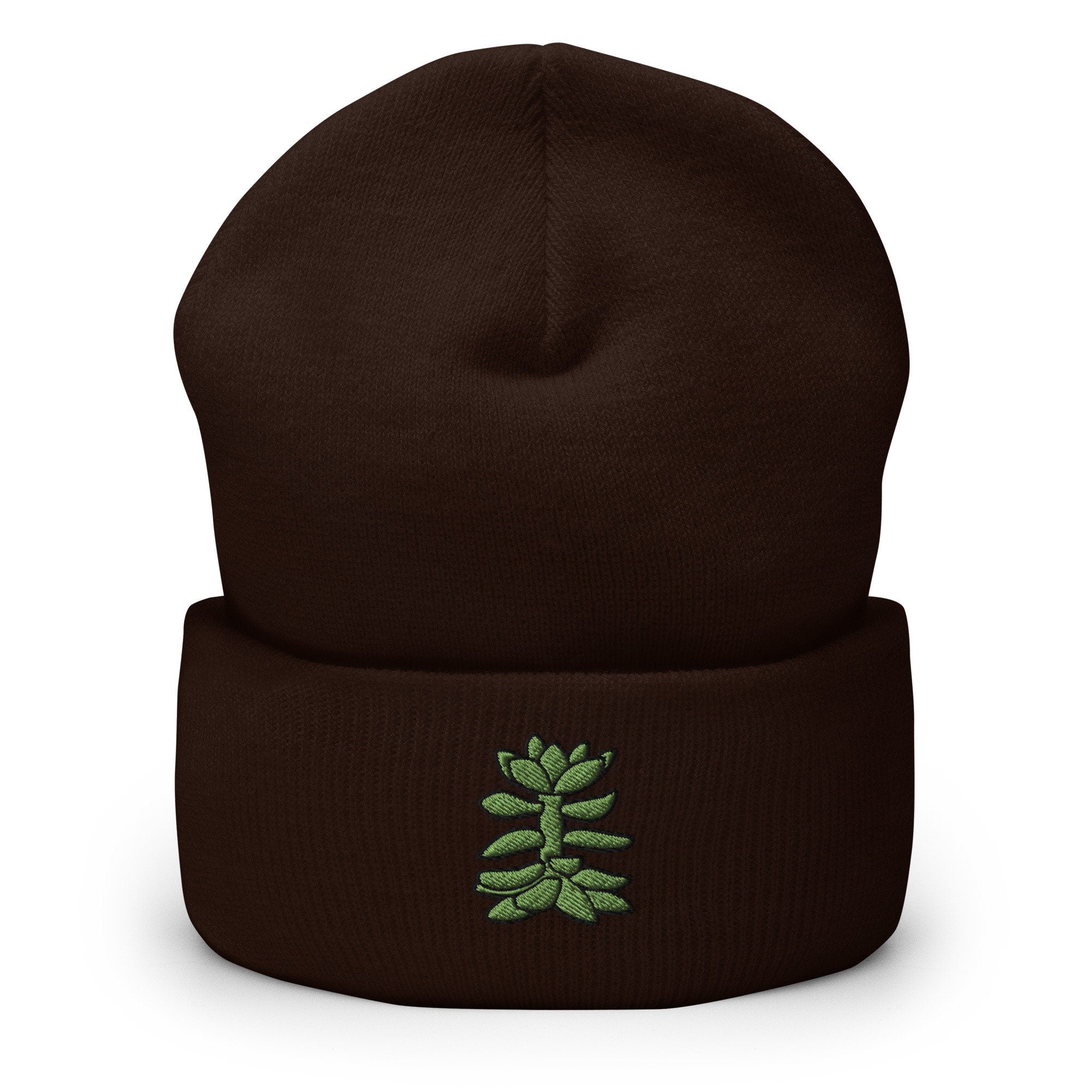 Succulent Cactus Plant Embroidered Beanie, Handmade Cuffed Knit Unisex Slouchy Adult Winter Hat Cap Gift