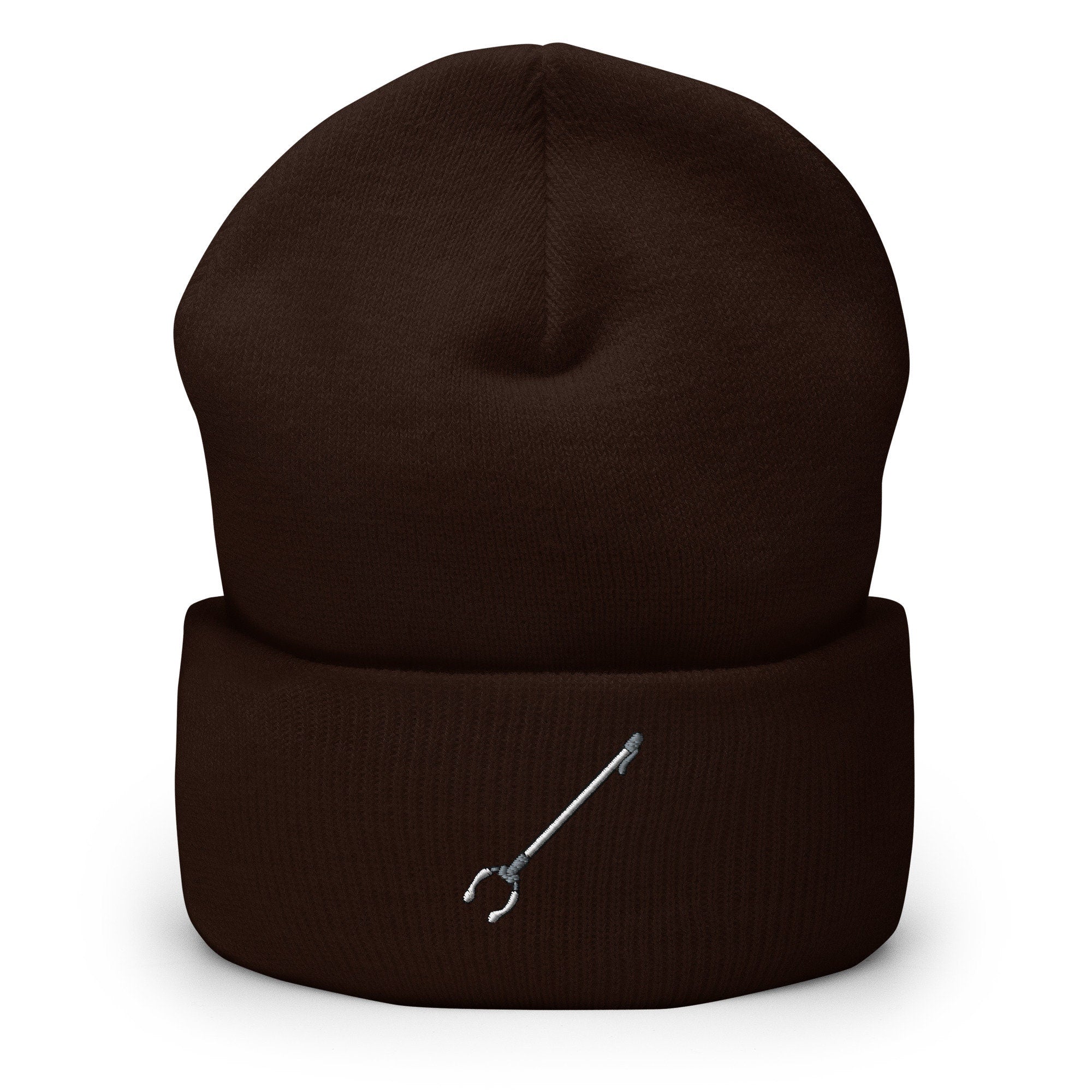 Grabber Tool, Reacher, Trash Pickup Embroidered Beanie, Handmade Cuffed Knit Unisex Slouchy Adult Winter Hat Cap Gift