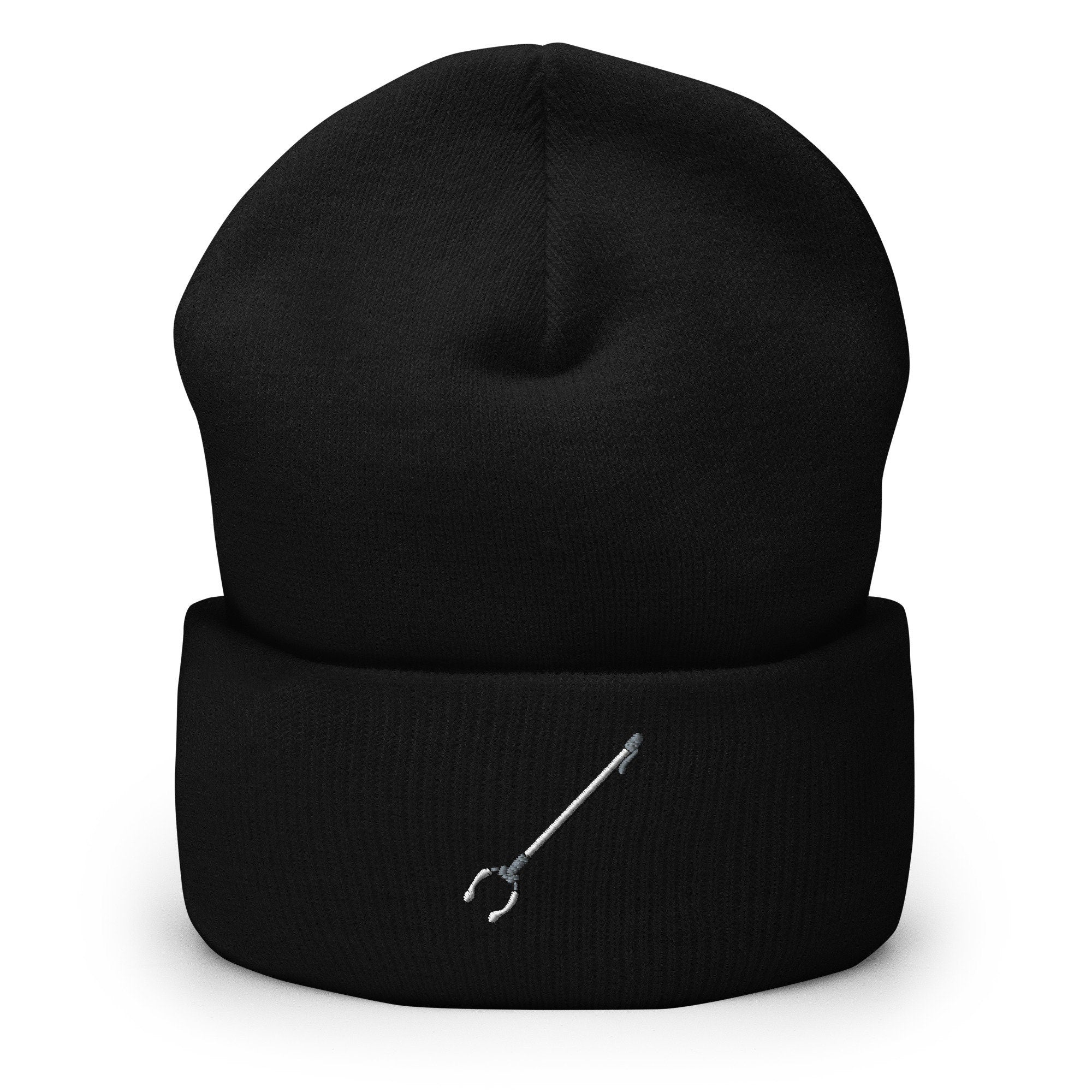 Grabber Tool, Reacher, Trash Pickup Embroidered Beanie, Handmade Cuffed Knit Unisex Slouchy Adult Winter Hat Cap Gift