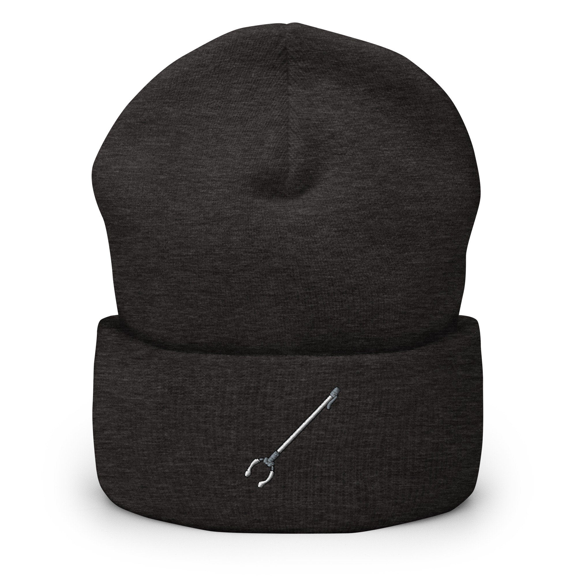 Grabber Tool, Reacher, Trash Pickup Embroidered Beanie, Handmade Cuffed Knit Unisex Slouchy Adult Winter Hat Cap Gift