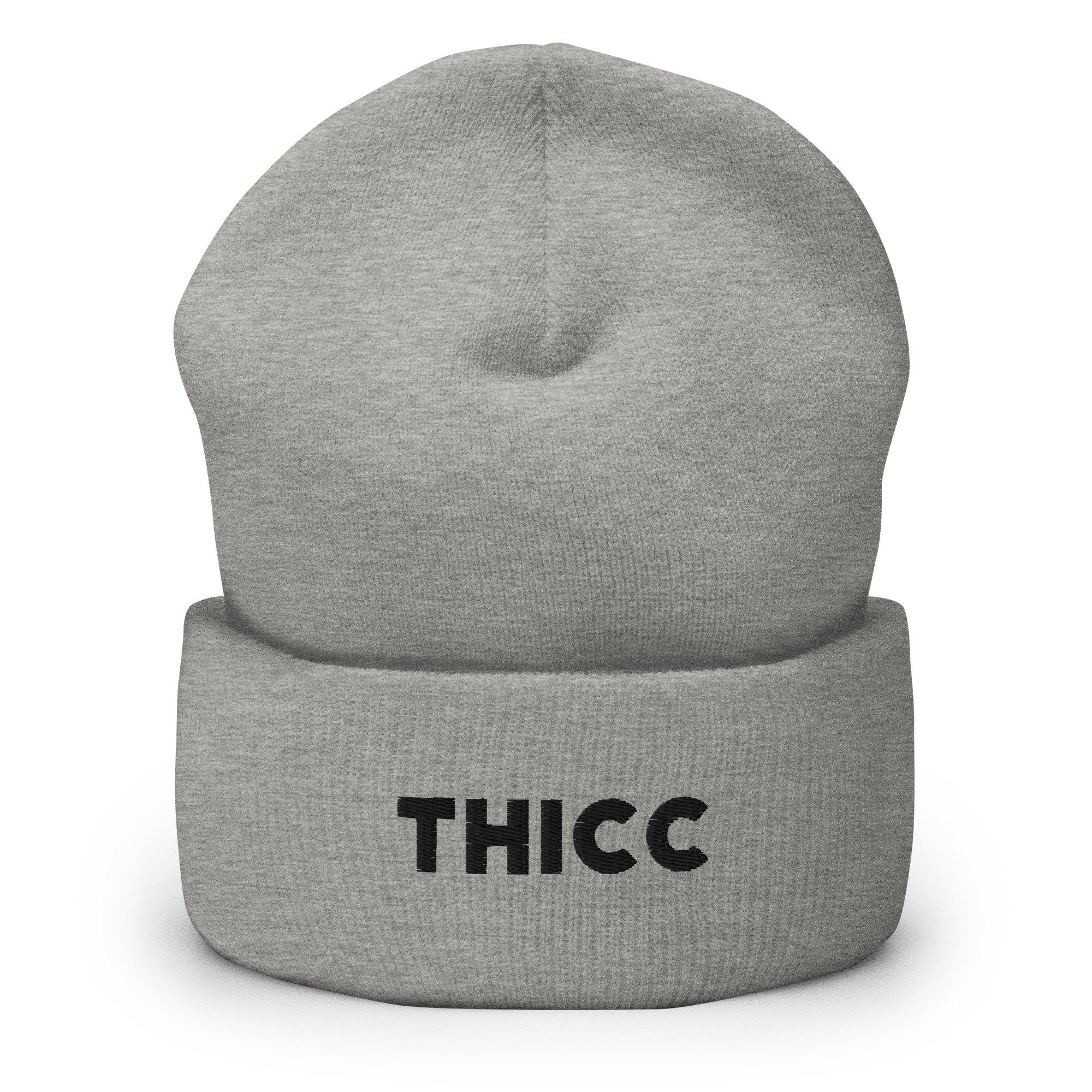 Thicc Embroidered Beanie, Handmade Cuffed Knit Unisex Slouchy Adult Winter Hat Cap Gift