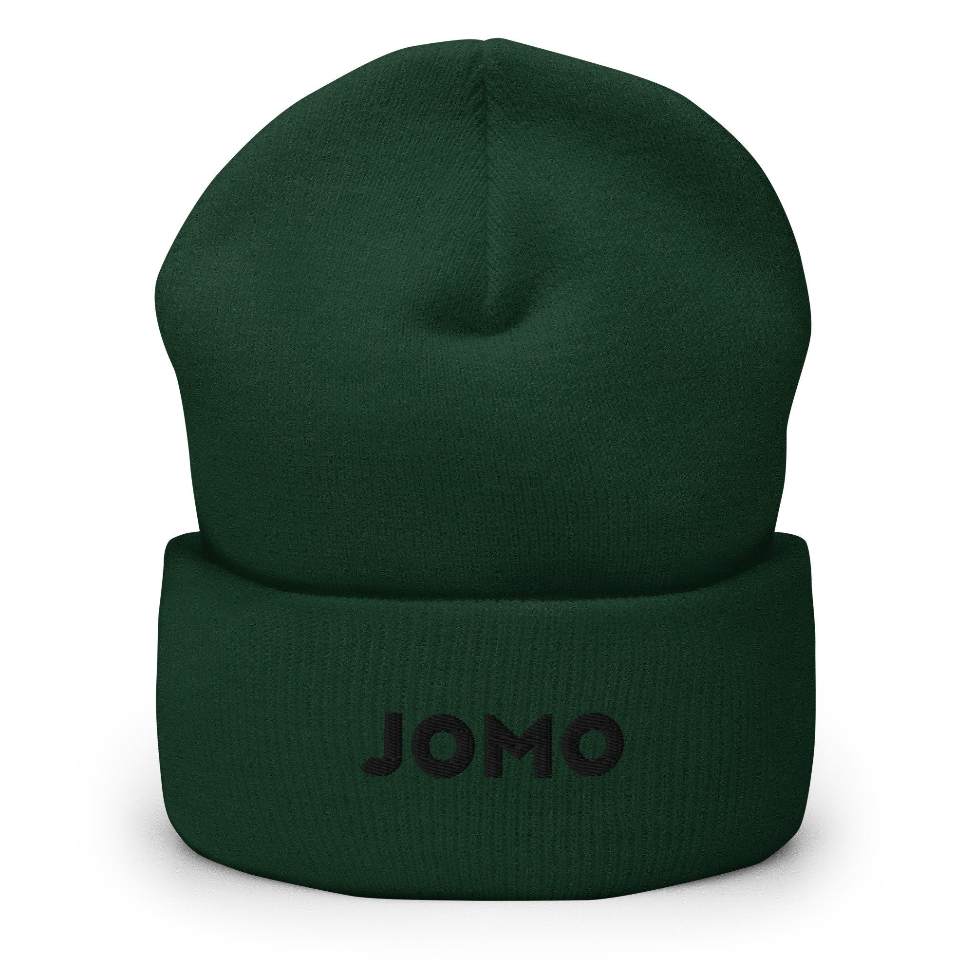 Joy of Missing Out Embroidered Beanie, Handmade Cuffed Knit Unisex Slouchy Adult Winter Hat Cap Gift
