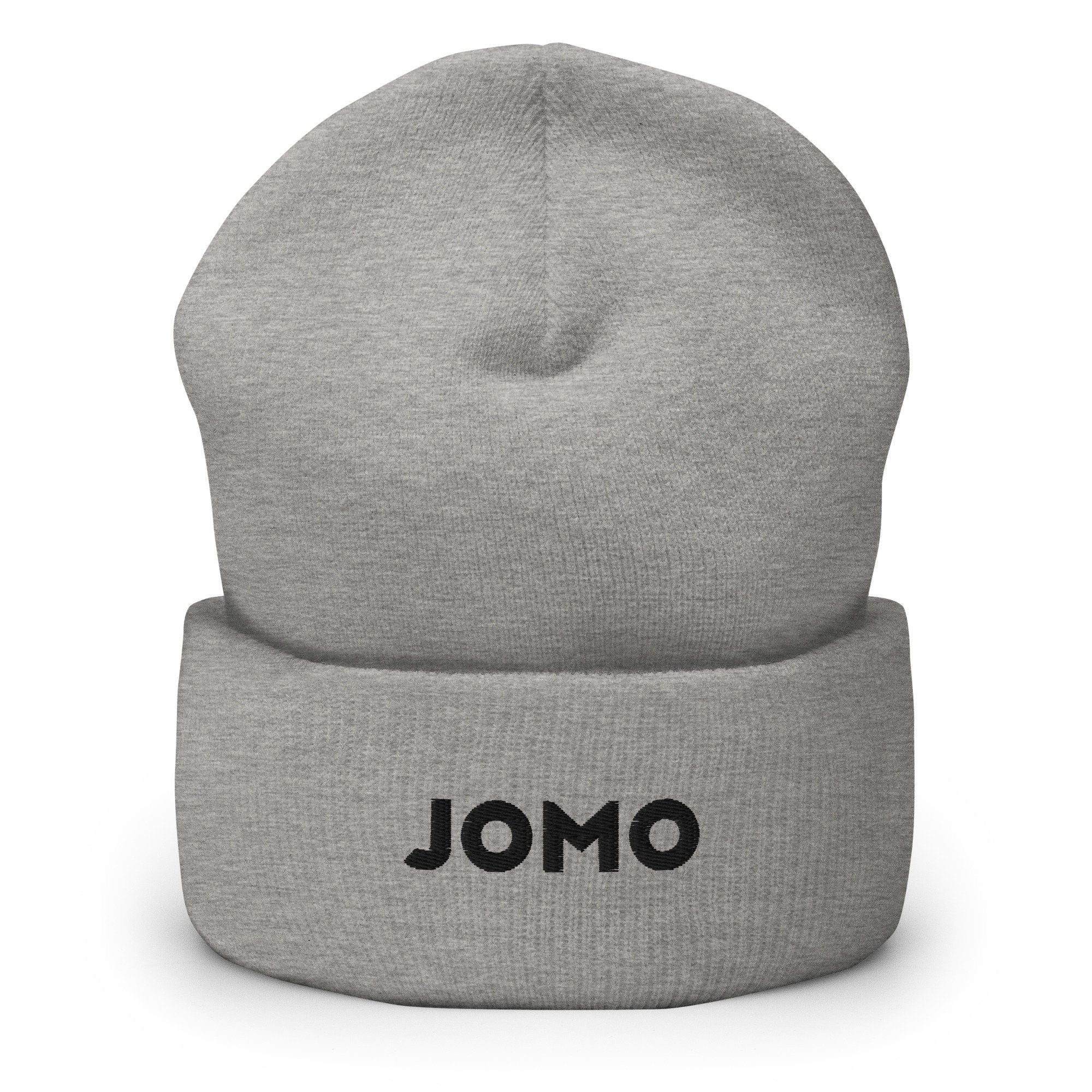 Joy of Missing Out Embroidered Beanie, Handmade Cuffed Knit Unisex Slouchy Adult Winter Hat Cap Gift