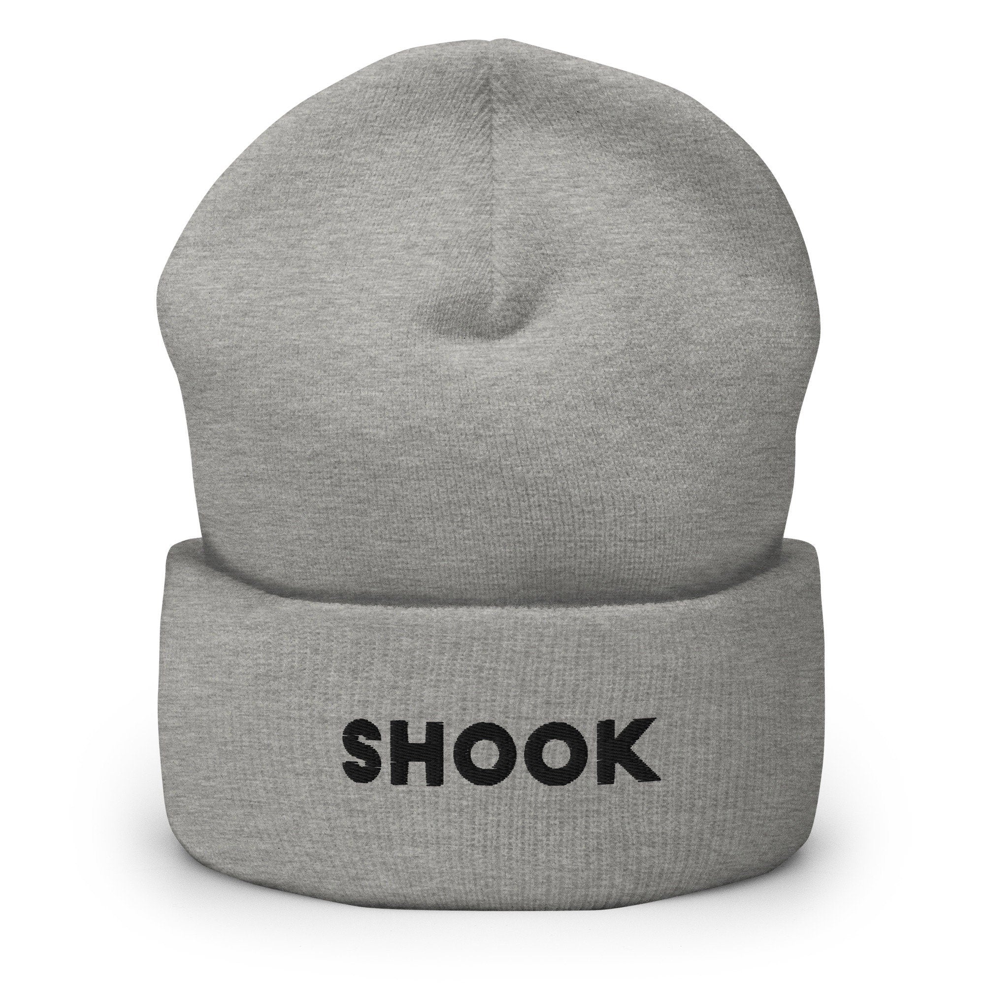 Shook Embroidered Beanie, Handmade Cuffed Knit Unisex Slouchy Adult Winter Hat Cap Gift