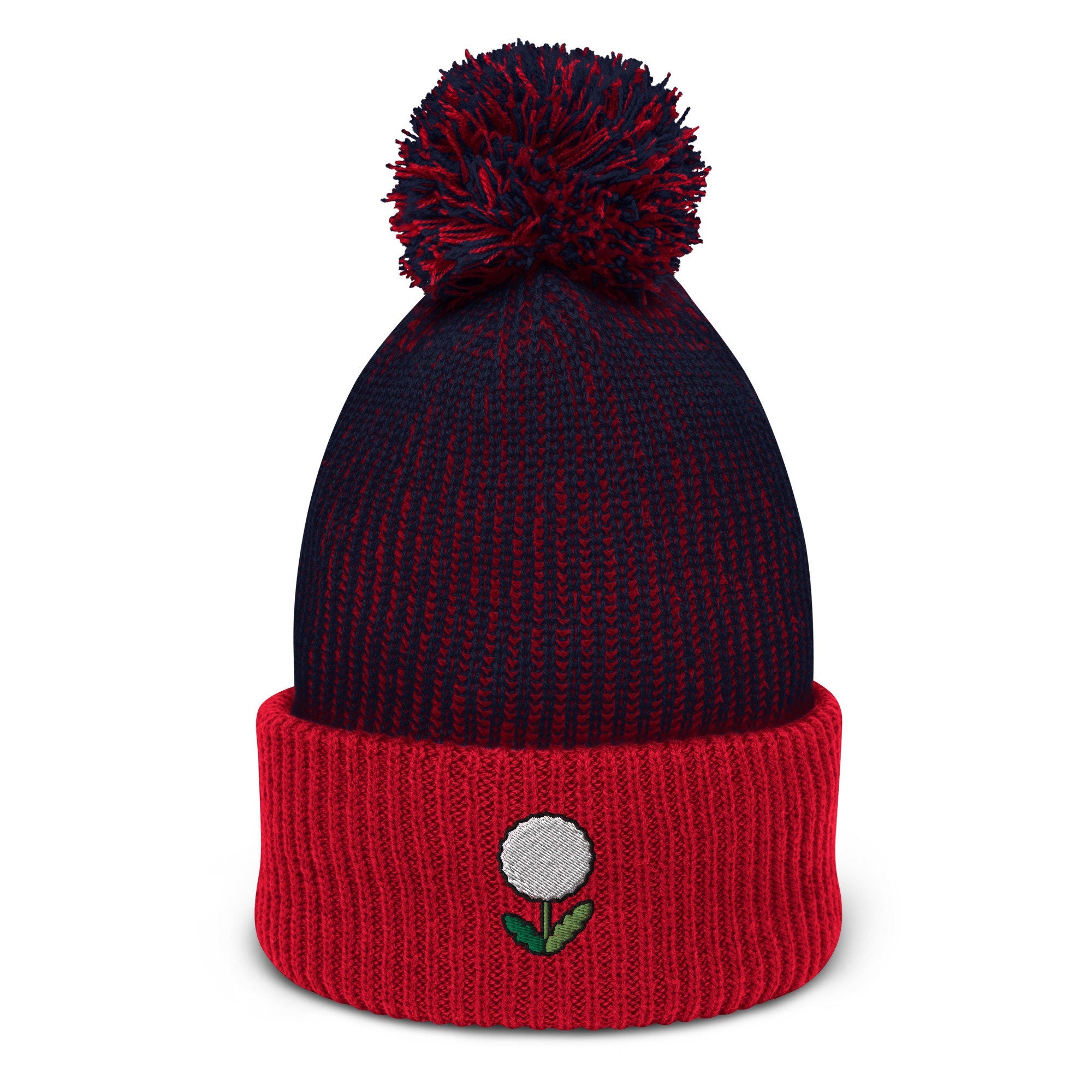 Dandelion Embroidered Pom Pom Beanie