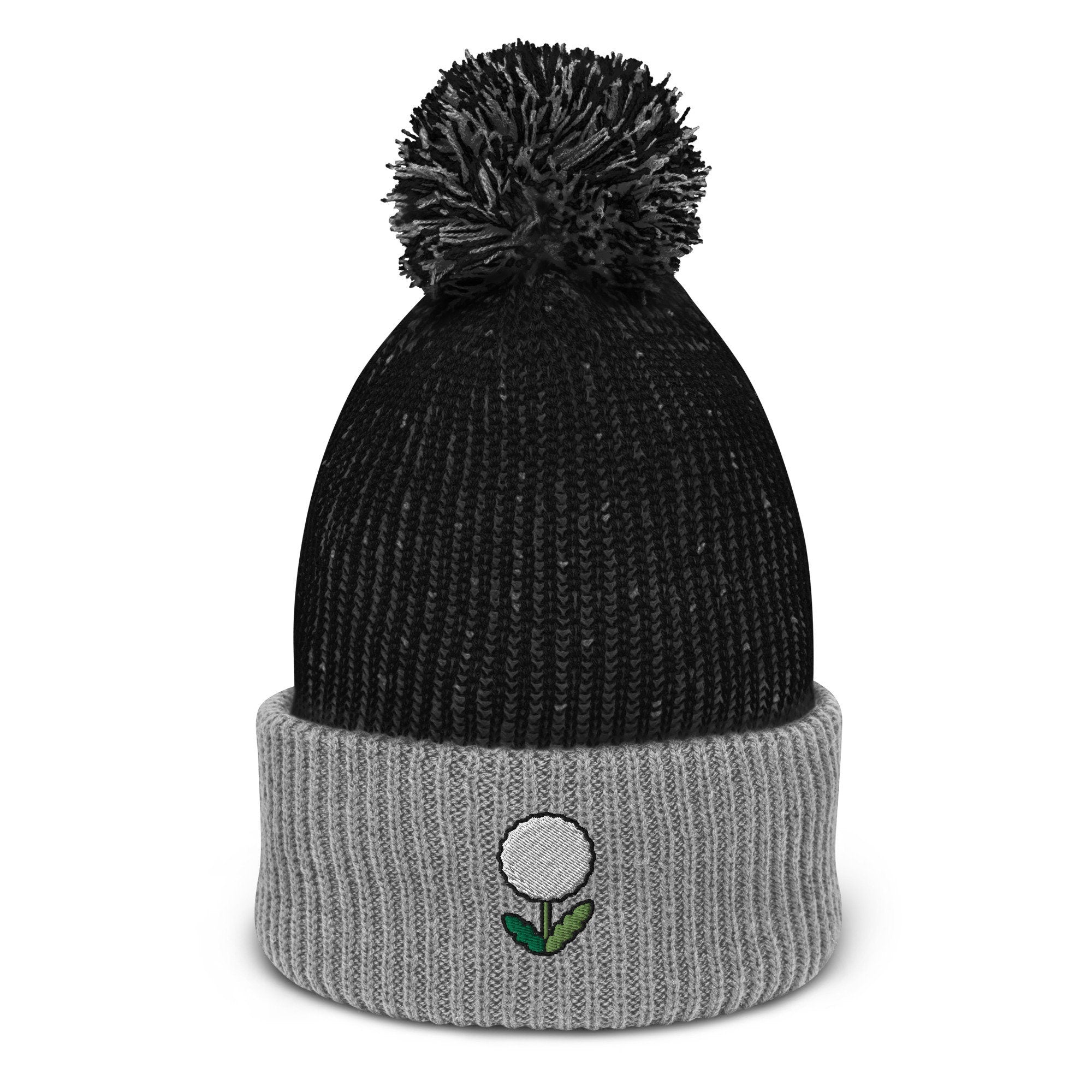 Dandelion Embroidered Pom Pom Beanie