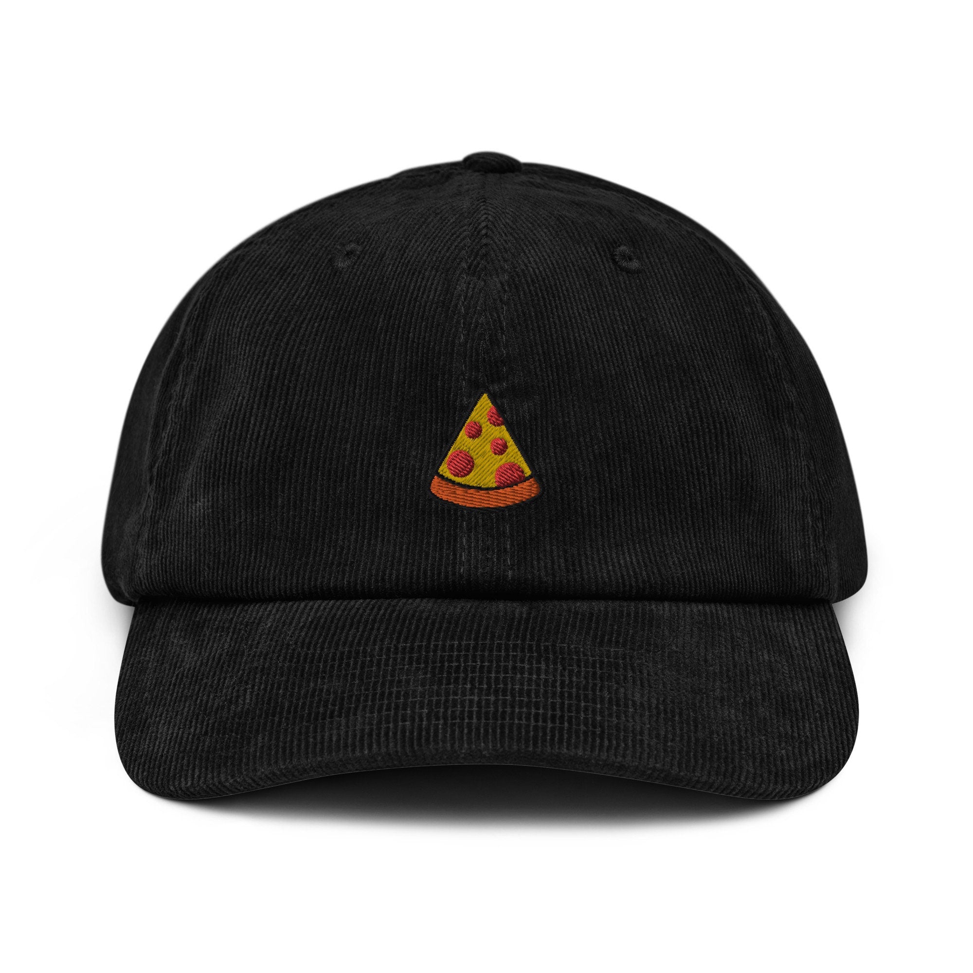 Pizza Embroidered Corduroy Dad Hat, Handmade Corduroy Baseball Cap Gift - Multiple Colors