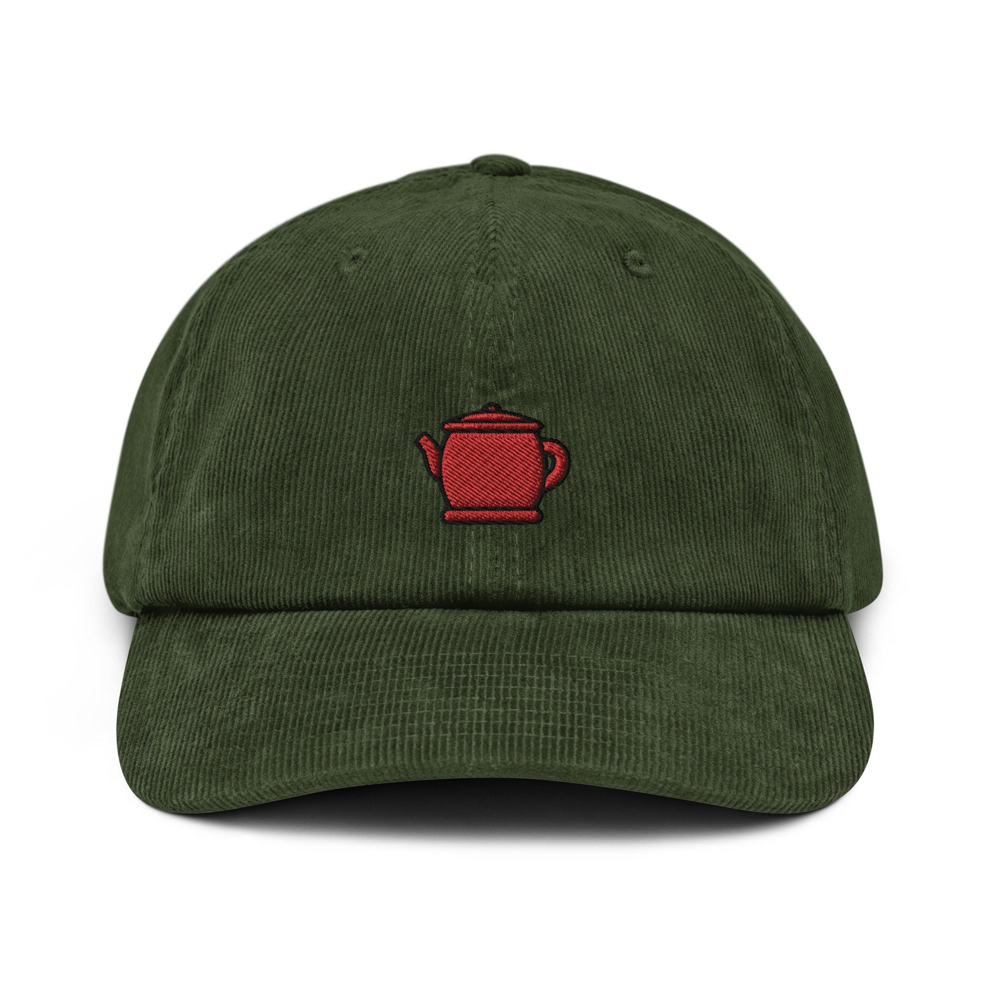 Teapot Embroidered Corduroy Dad Hat, Handmade Corduroy Baseball Cap Gift - Multiple Colors
