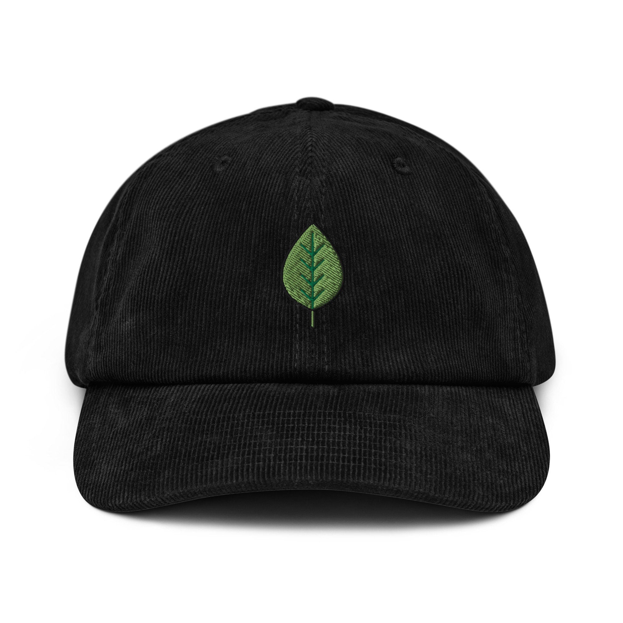 Leaf Embroidered Corduroy Dad Hat, Handmade Corduroy Baseball Cap Gift - Multiple Colors