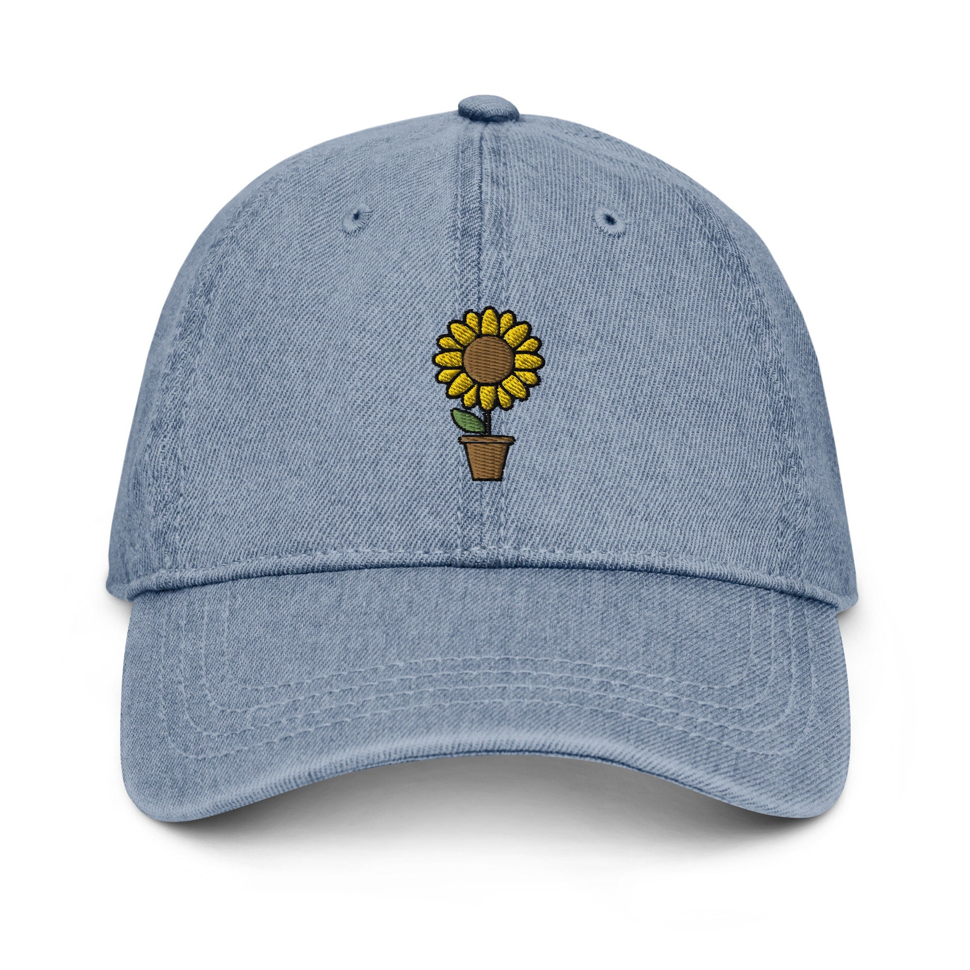 Sunflower Denim Hat, Premium Embroidered Denim Cap, Hat Embroidery Gift - Multiple Colors