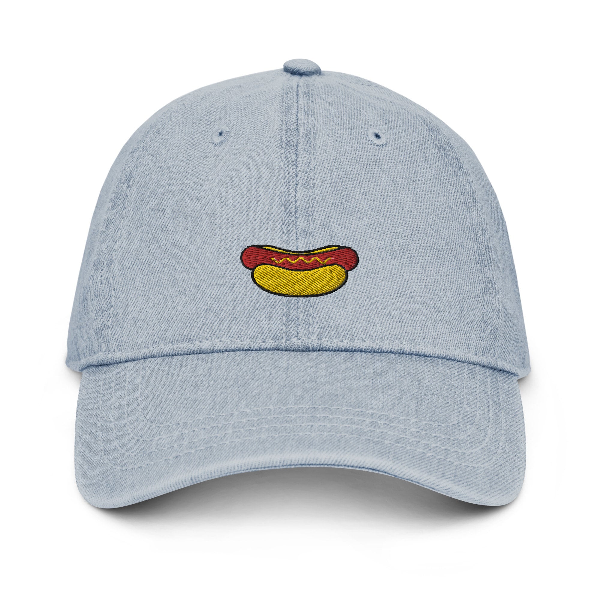 Hot Dog Denim Hat, Premium Embroidered Denim Cap, Hat Embroidery Gift - Multiple Colors