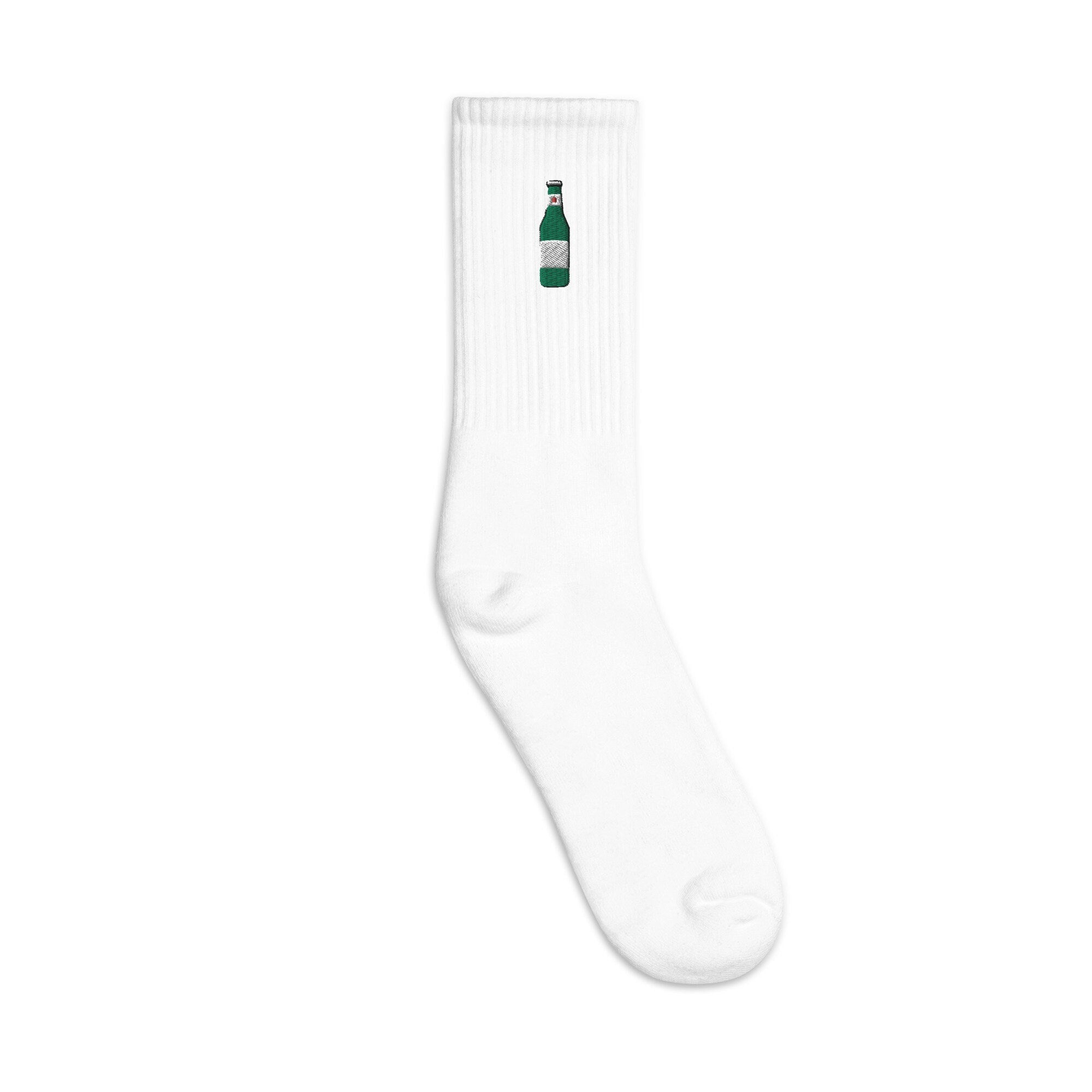 Beer Bottle Embroidered Socks, Premium Embroidered Socks, Long Socks Gift - Multiple Colors