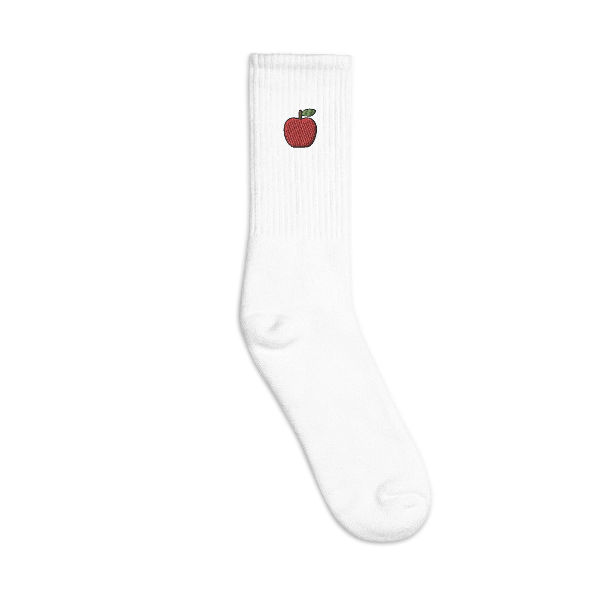Apple Embroidered Socks, Premium Embroidered Socks, Long Socks Gift - Multiple Colors