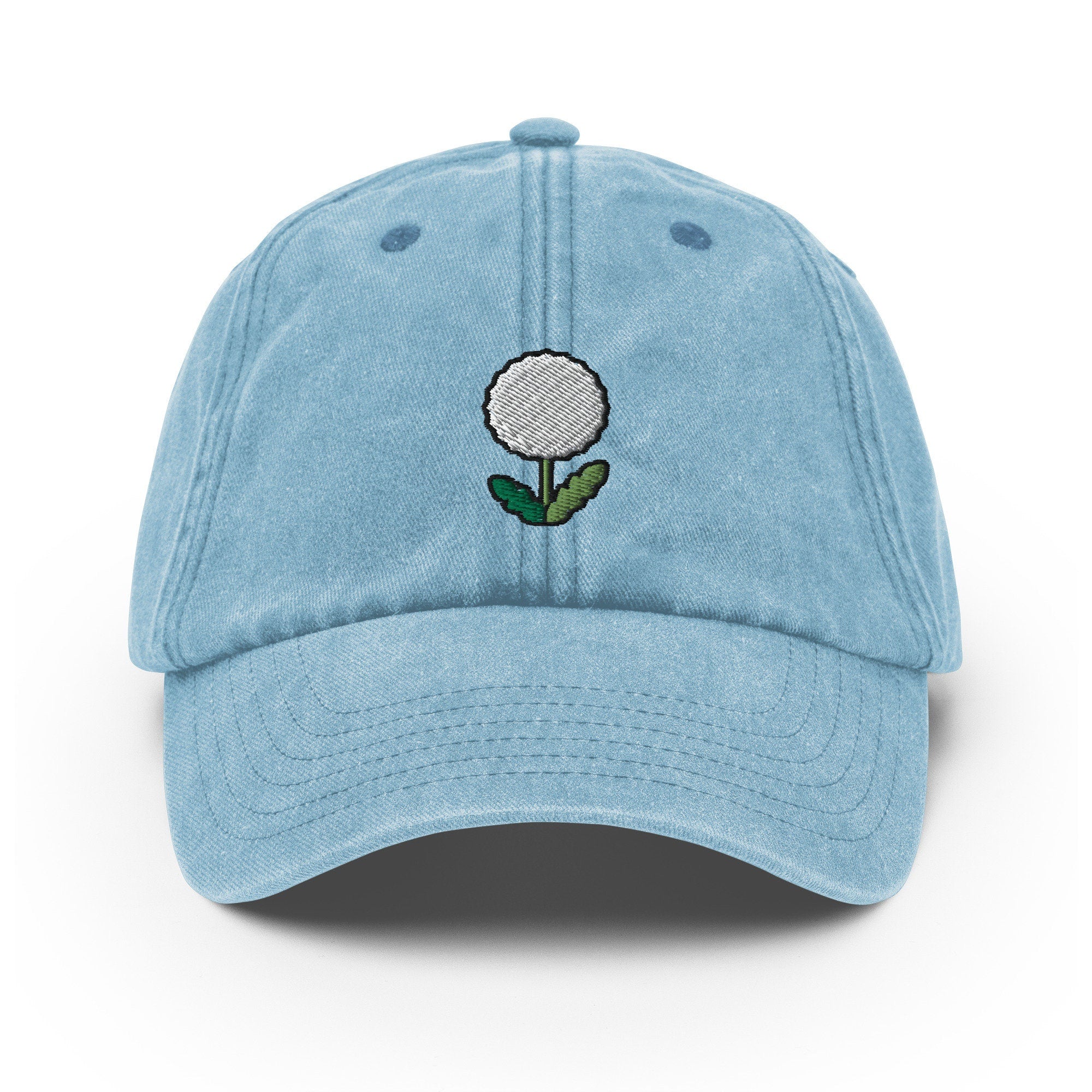 Dandelion Vintage Hat, Handmade Stitched Dandelion Cap, Aged Dad Cap, Faded Baseball Cap Gift - Multiple Colors
