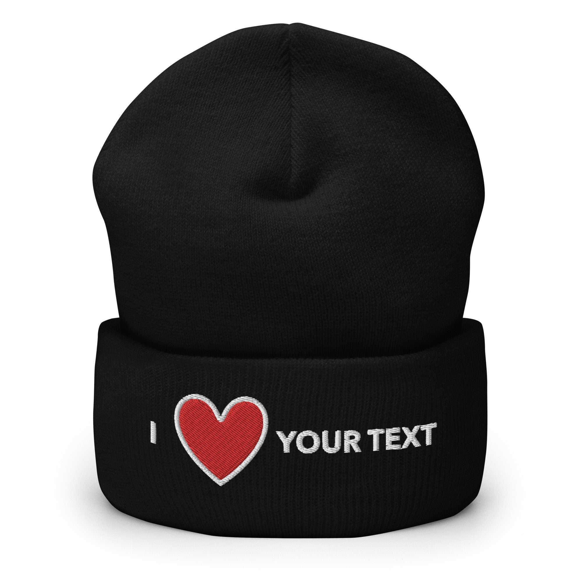Personalized Embroidered I Heart Beanie, Customized Cuffed Beanie, Embroidery With Your Own I Love Blank Design, Handmade Cuffed Beanie