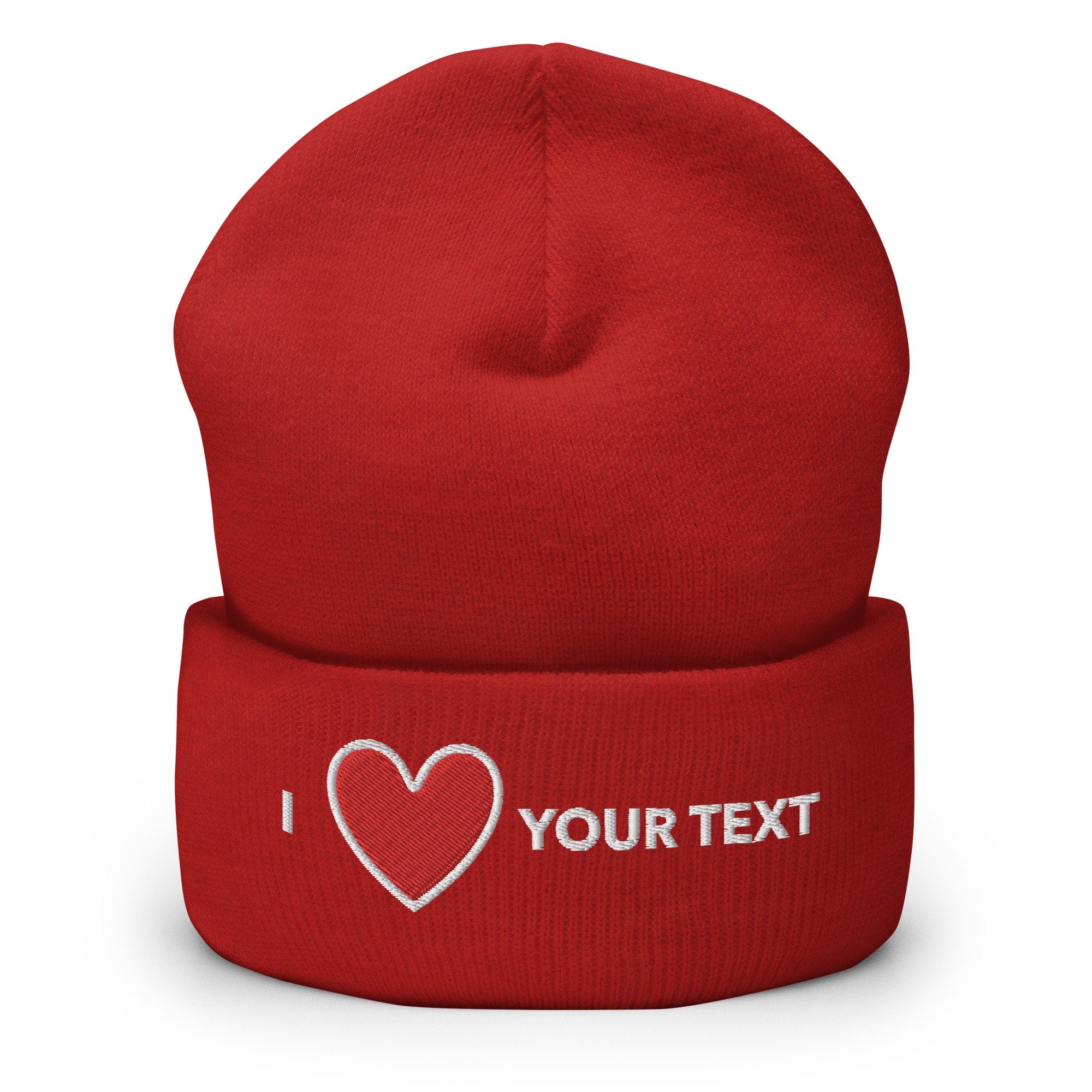 Personalized Embroidered I Heart Beanie, Customized Cuffed Beanie, Embroidery With Your Own I Love Blank Design, Handmade Cuffed Beanie