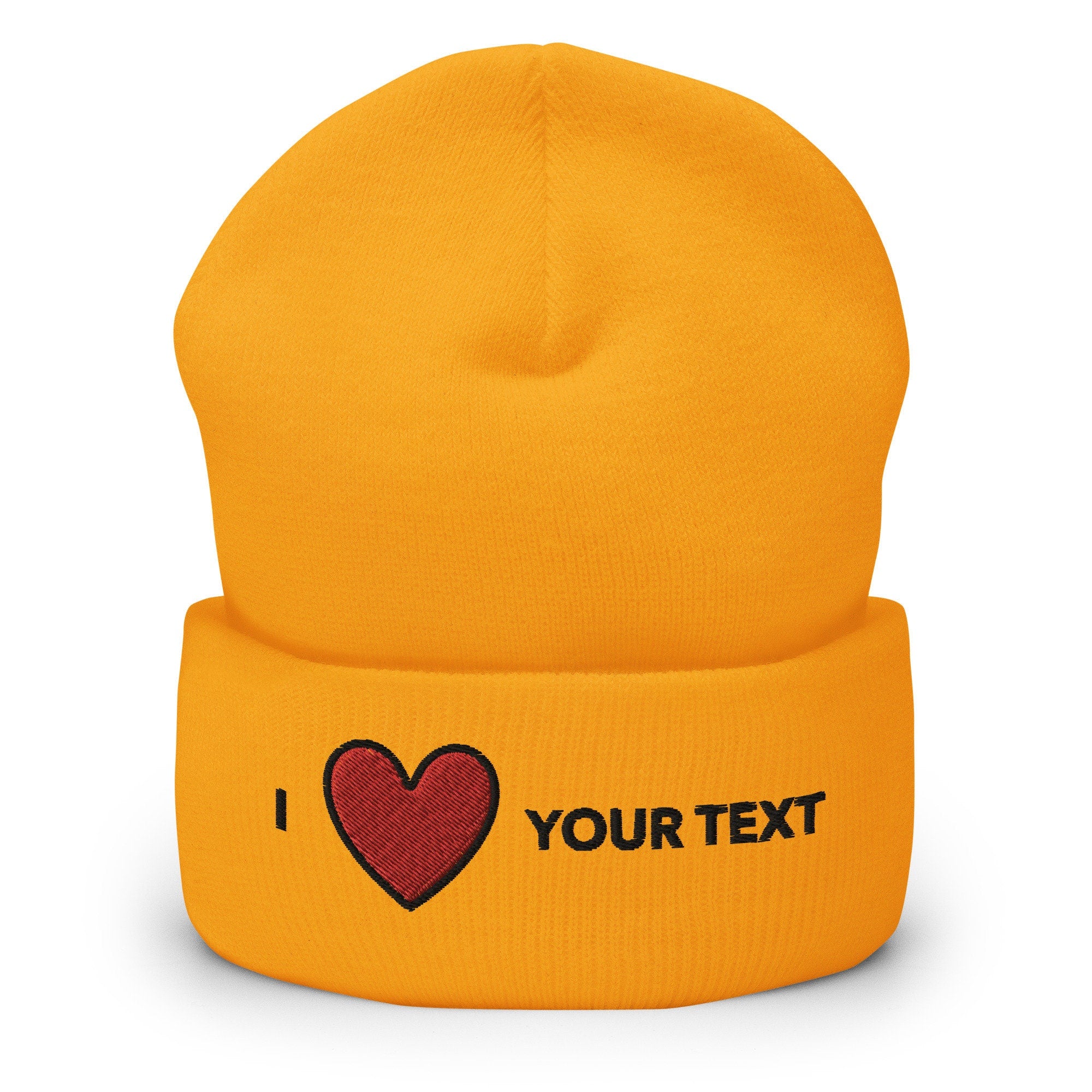 Personalized Embroidered I Heart Beanie, Customized Cuffed Beanie, Embroidery With Your Own I Love Blank Design, Handmade Cuffed Beanie