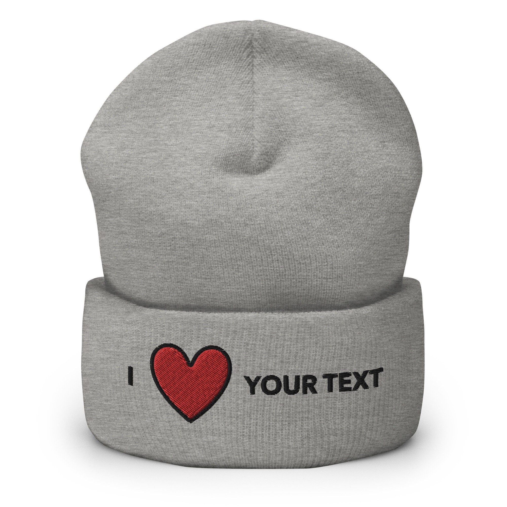 Personalized Embroidered I Heart Beanie, Customized Cuffed Beanie, Embroidery With Your Own I Love Blank Design, Handmade Cuffed Beanie