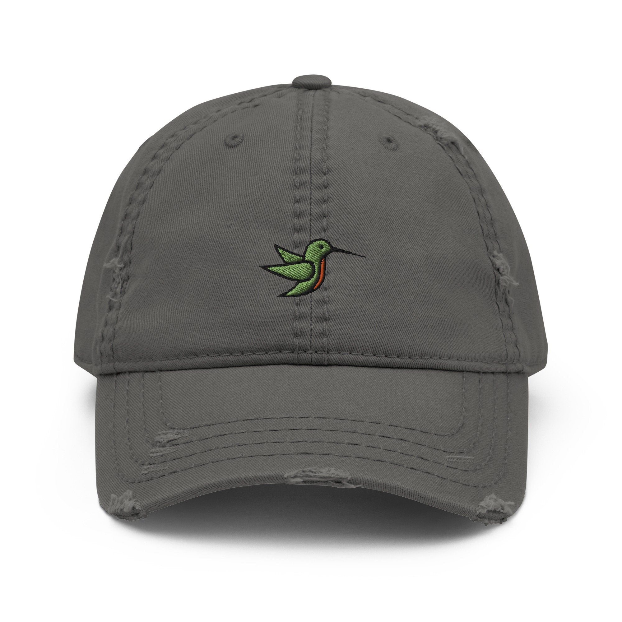 Hummingbird Embroidered Distressed Dad Hat, Frayed Cap Gift
