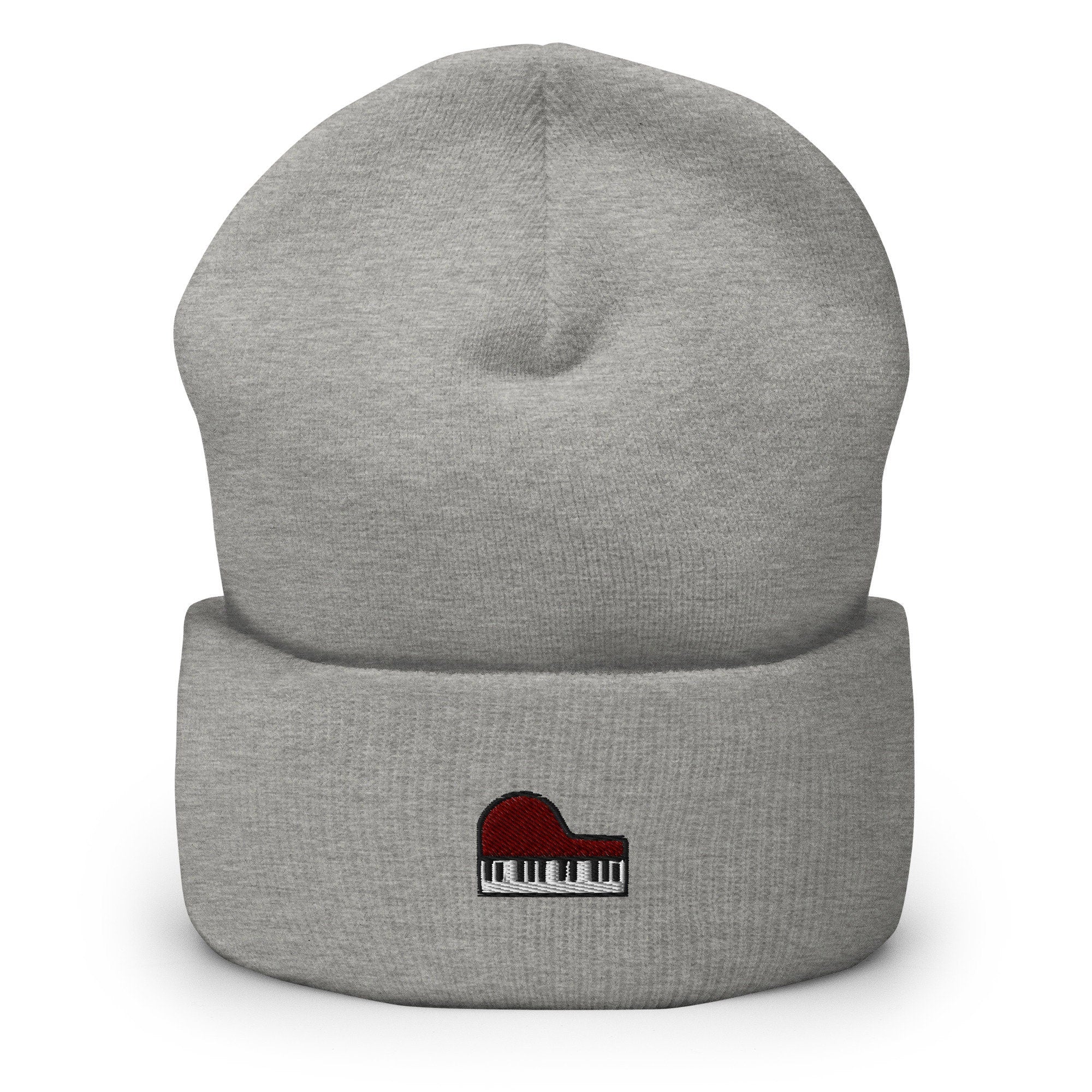 Pianist, Piano Embroidered Beanie, Handmade Cuffed Knit Unisex Slouchy Adult Winter Hat Cap Gift