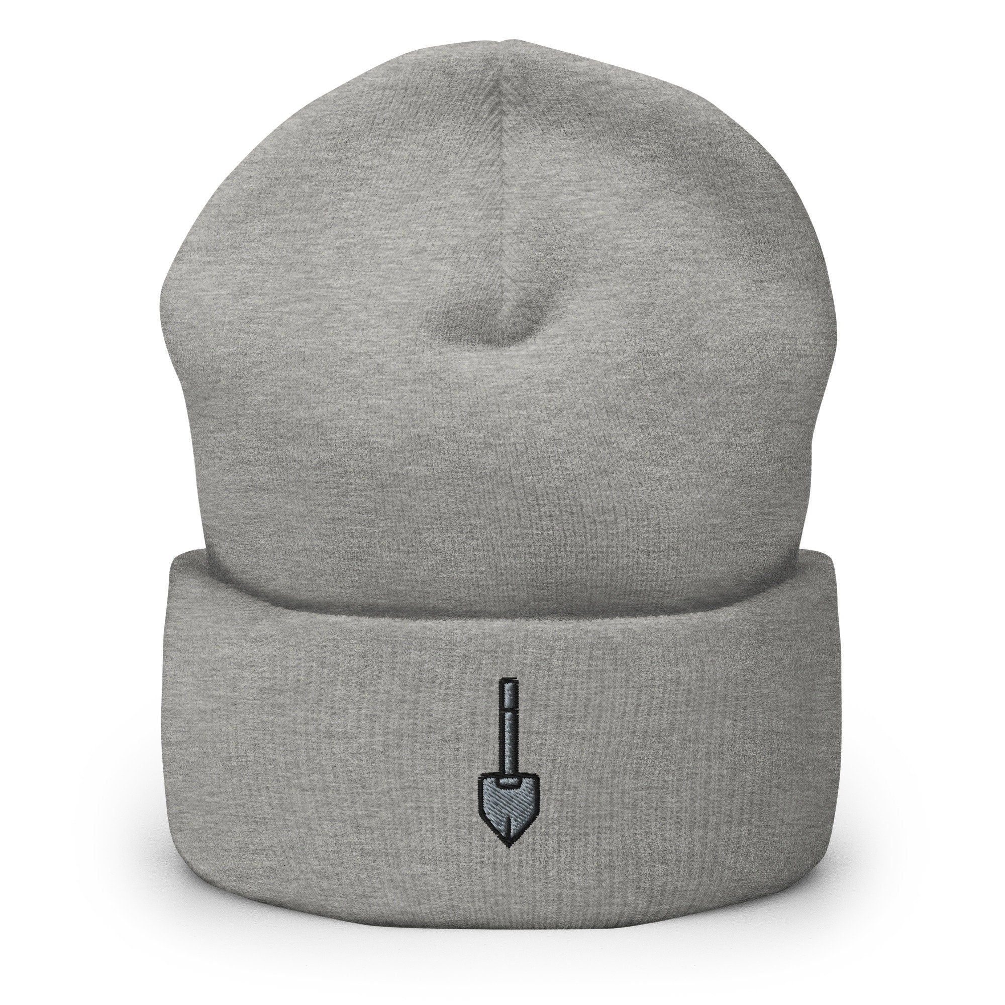 Digging Shovel Embroidered Beanie, Handmade Cuffed Knit Unisex Slouchy Adult Winter Hat Cap Gift