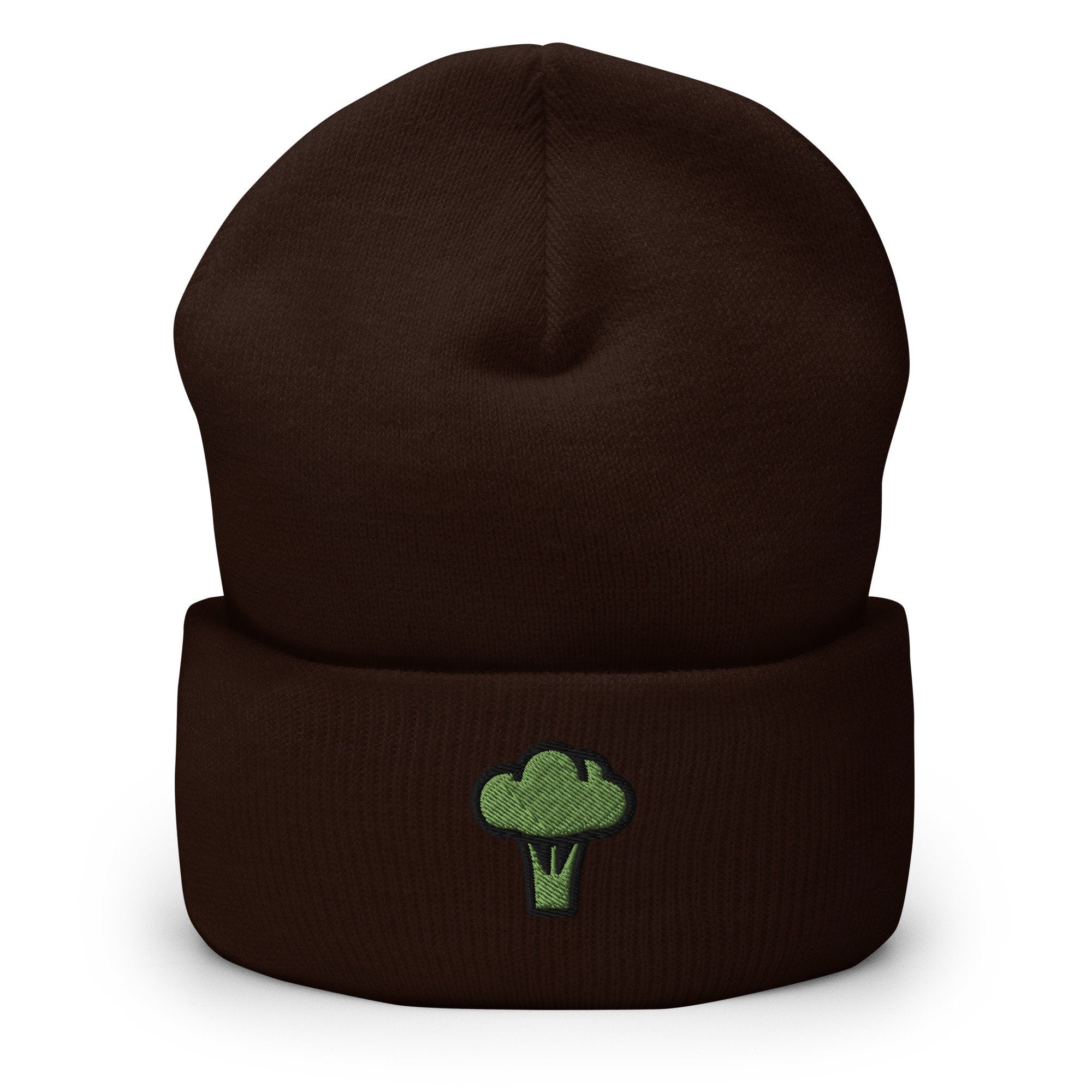 Vegetarian Broccoli Vegetable Embroidered Beanie, Handmade Cuffed Knit Unisex Slouchy Adult Winter Hat Cap Gift