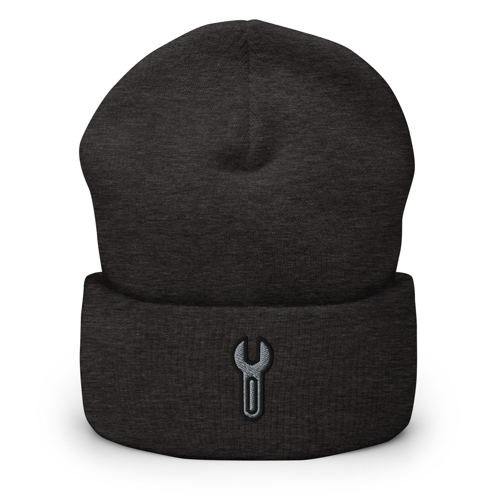 Handyman Construction Worker Wrench Embroidered Beanie, Handmade Cuffed Knit Unisex Slouchy Adult Winter Hat Cap Gift
