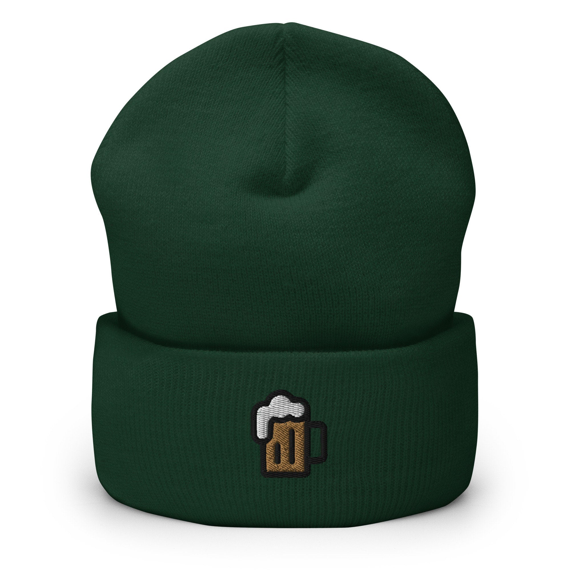 Beer Lover, Beer Mug Stein Embroidered Beanie, Handmade Cuffed Knit Unisex Slouchy Adult Winter Hat Cap Gift
