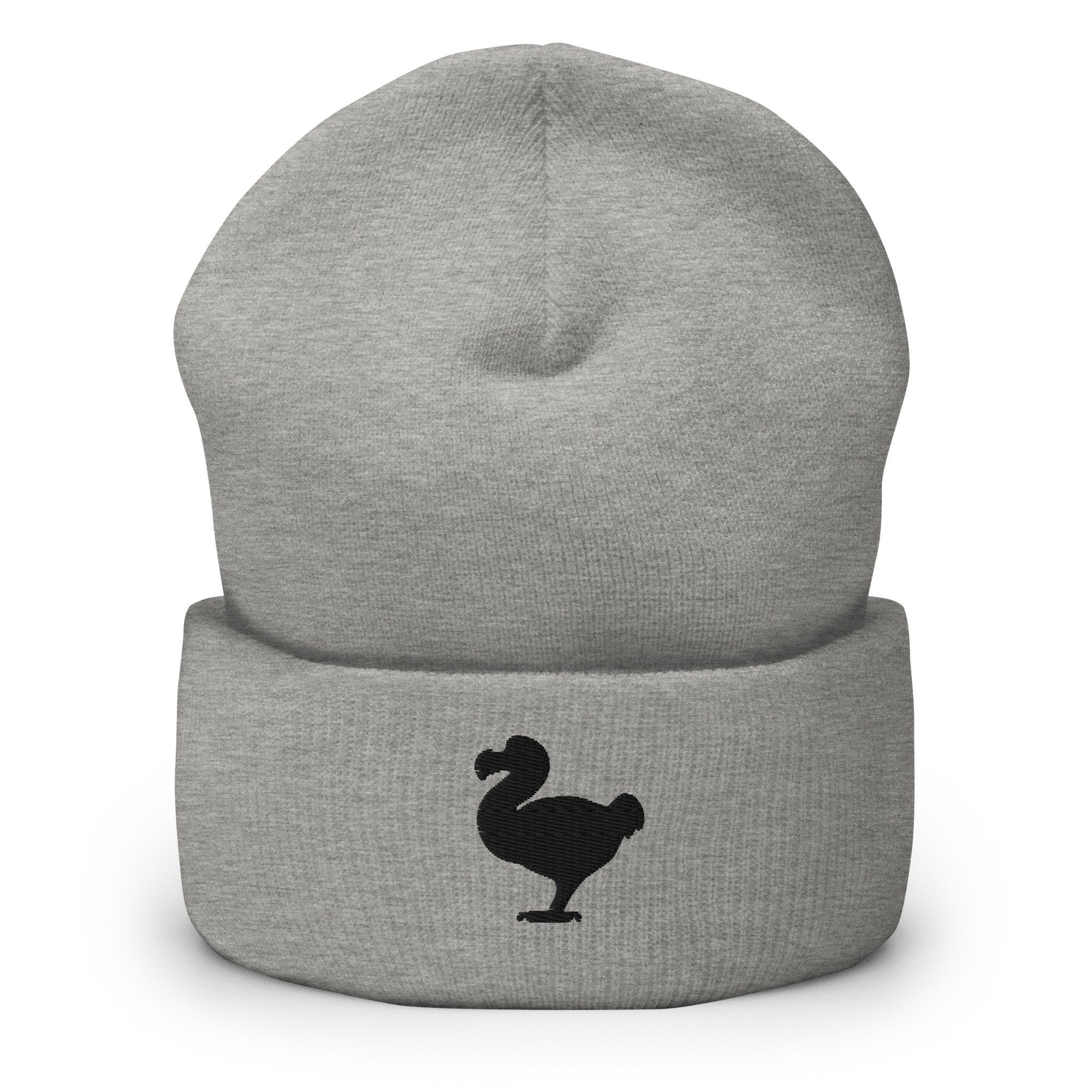 Extinct Dodo Bird Embroidered Beanie, Handmade Cuffed Knit Unisex Slouchy Adult Winter Hat Cap Gift